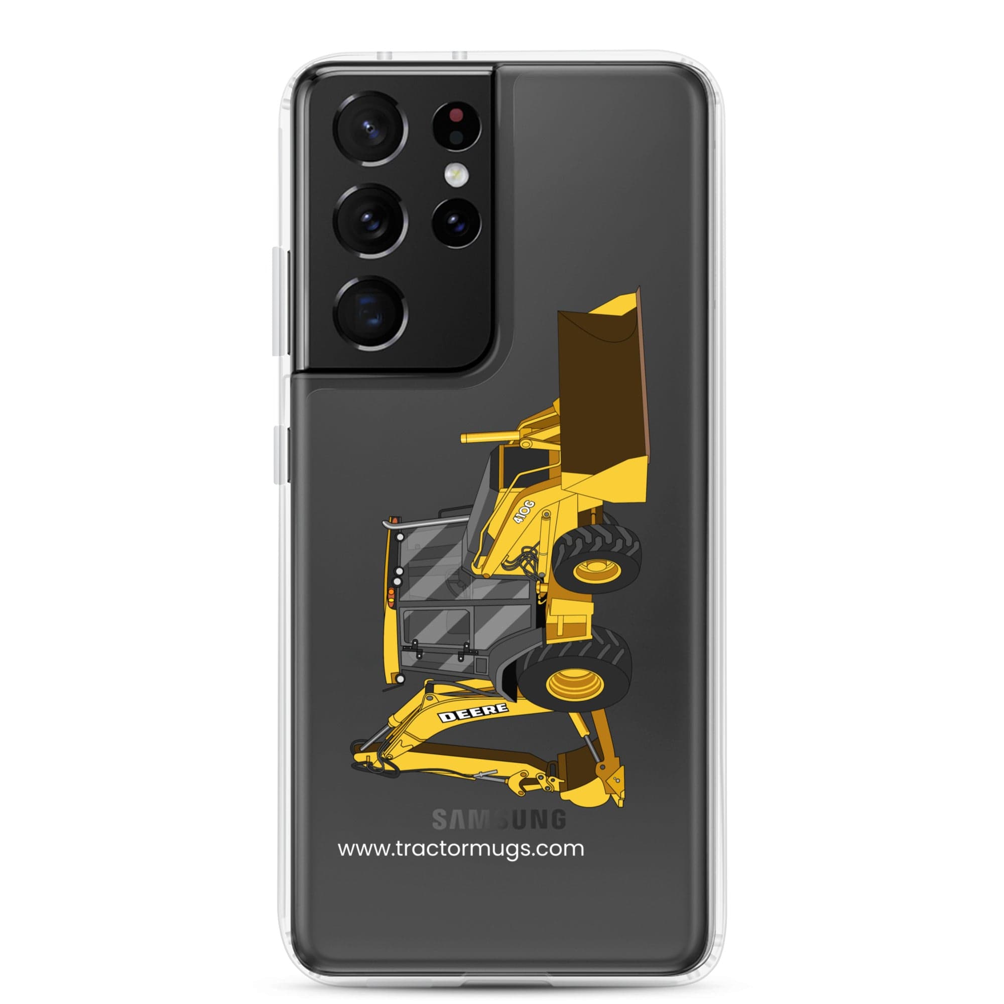 John Deere Clear Case for Samsung® Samsung Galaxy S21 Ultra John Deere 410G Backhoe | Clear Case for Samsung® Quality Farmers Merch