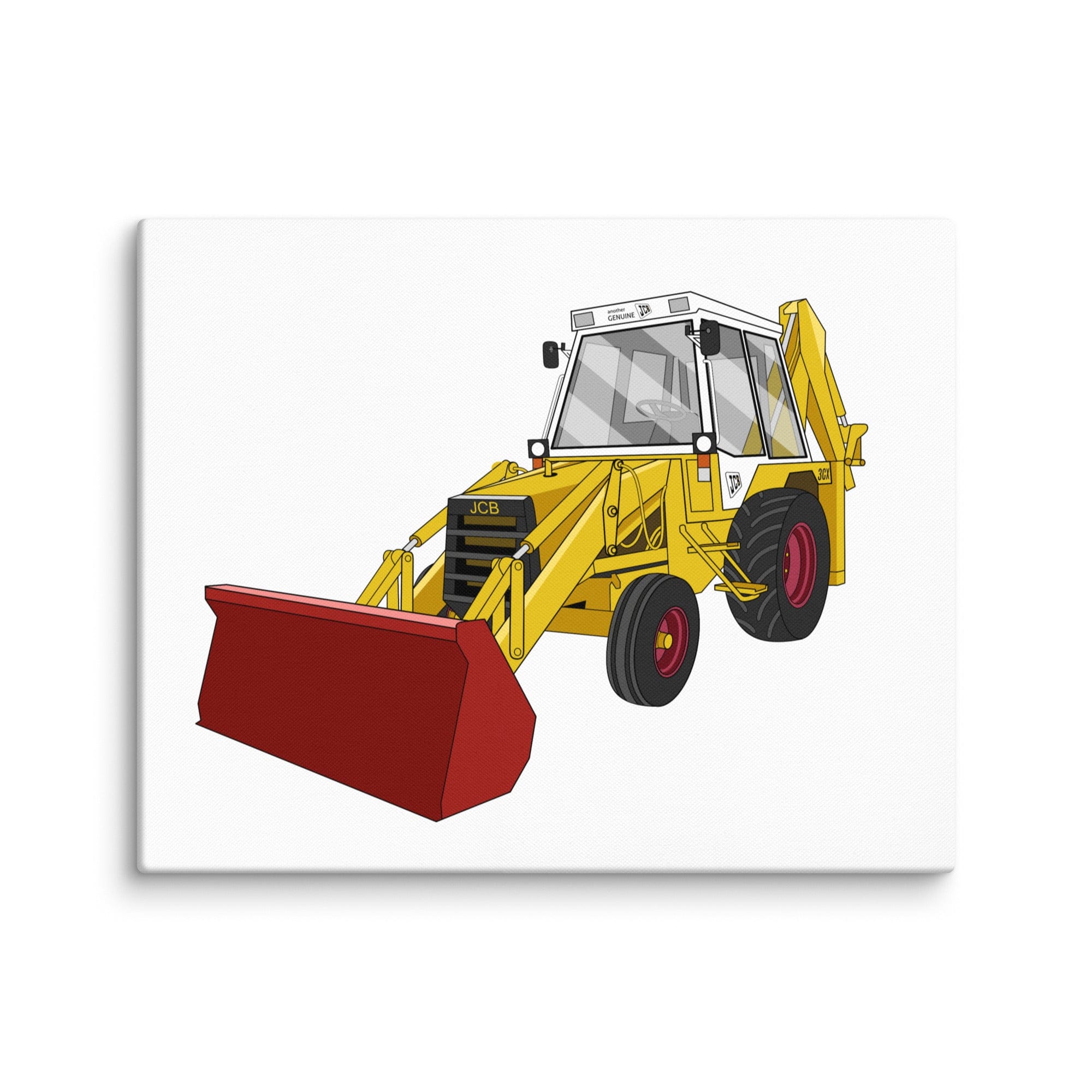 The Tractor Mugs Store 16″×20″ JCB 3CX White Cabin 2WD | Canvas Quality Farmers Merch