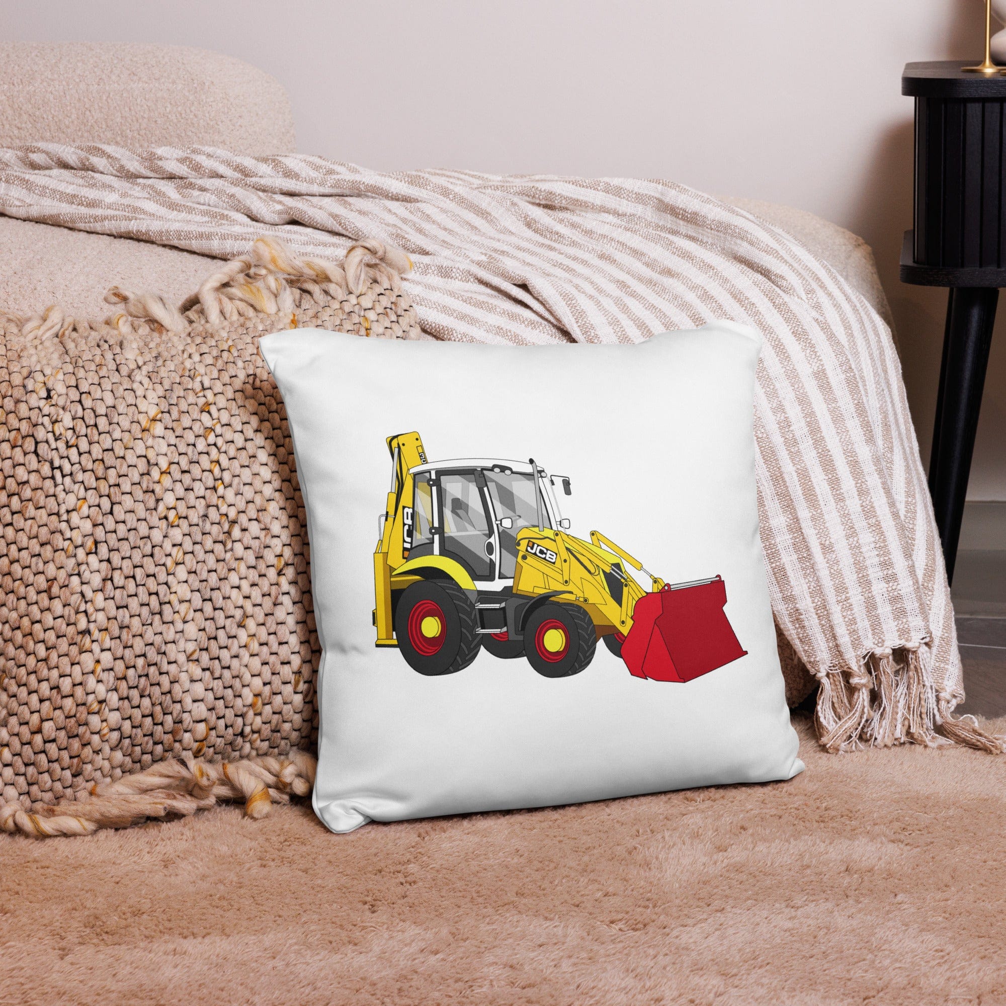 The Tractor Mugs Store 18″×18″ JCB 3CX 70th Anniversary Edition | Pillow Case Quality Farmers Merch