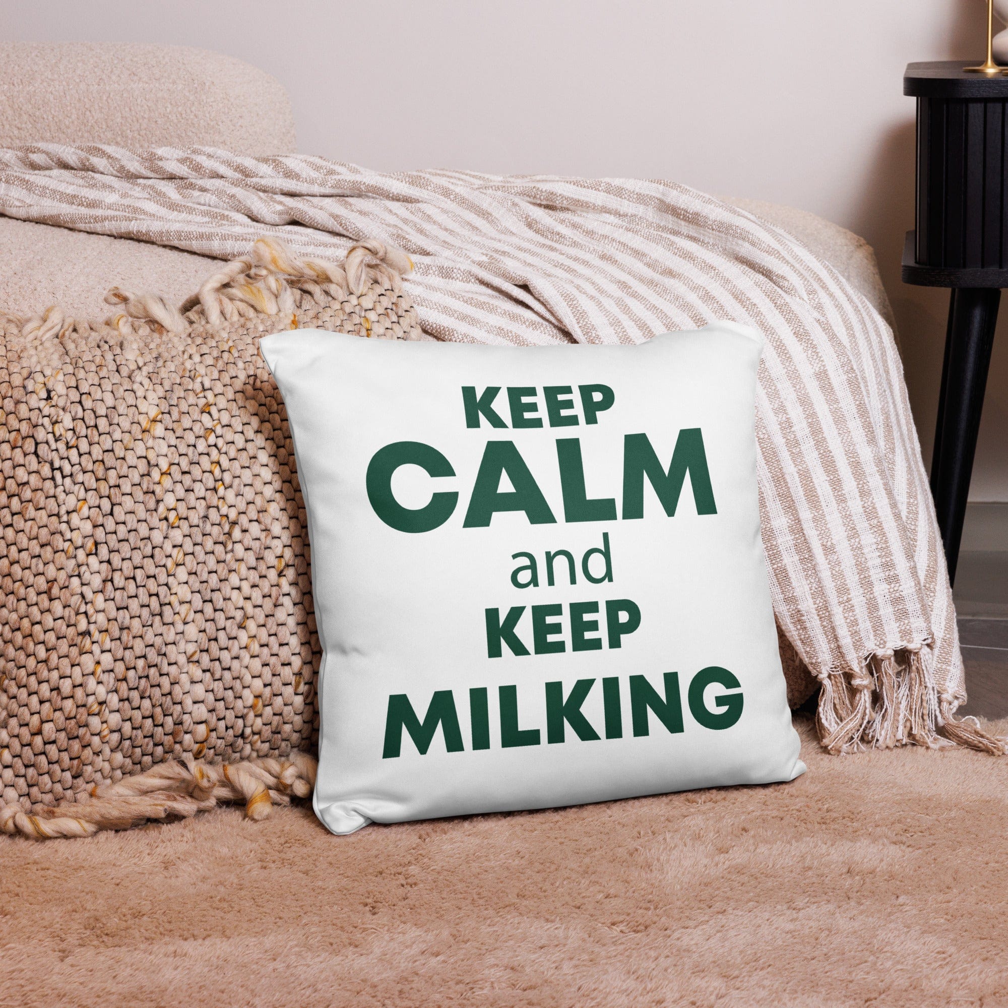 The Tractor Mugs Store 18″×18″ KEEP CALM and KEEP MILKING | Pillow Case Quality Farmers Merch