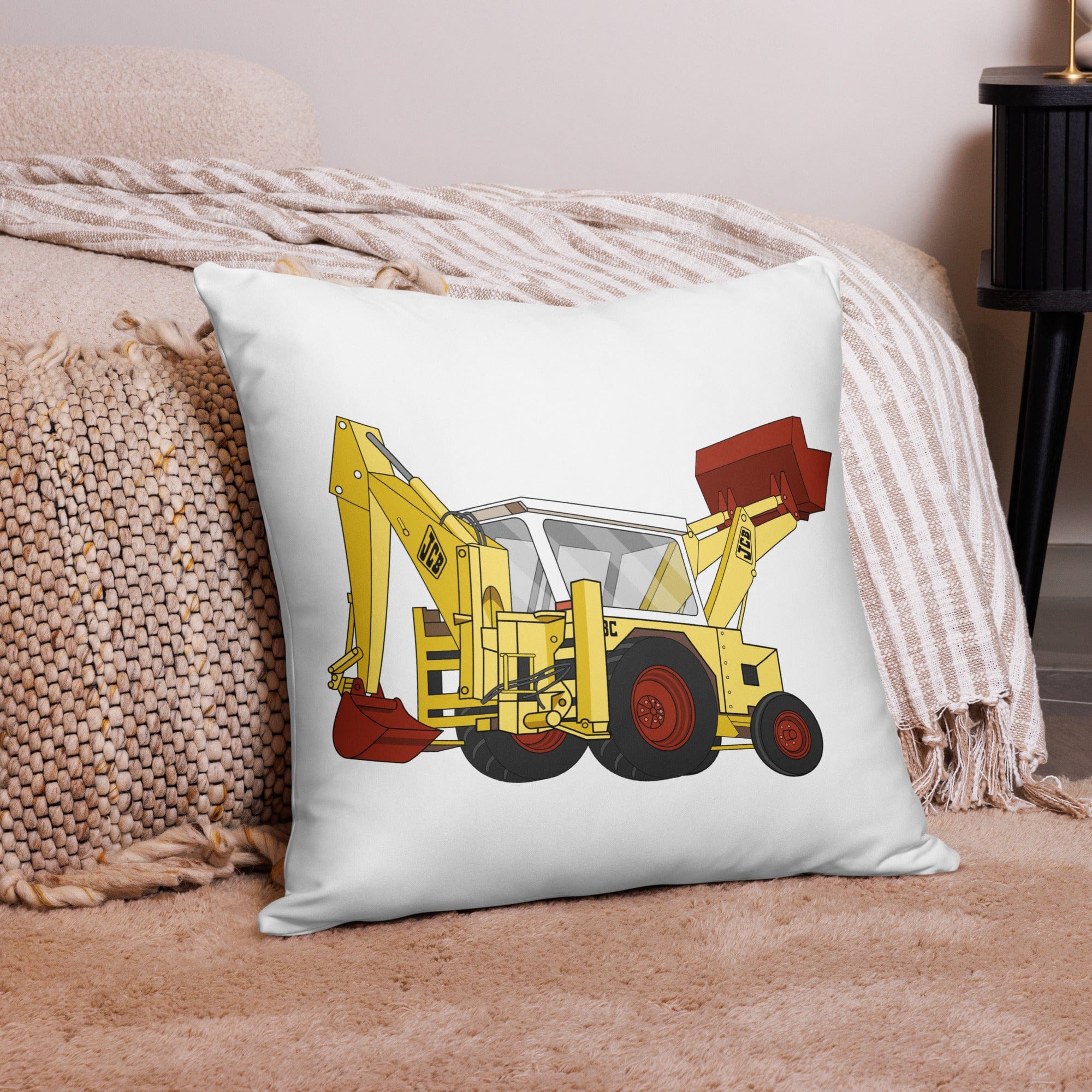 The Tractor Mugs Store 22″×22″ JCB 3C II Backhoe | Pillow Case Quality Farmers Merch
