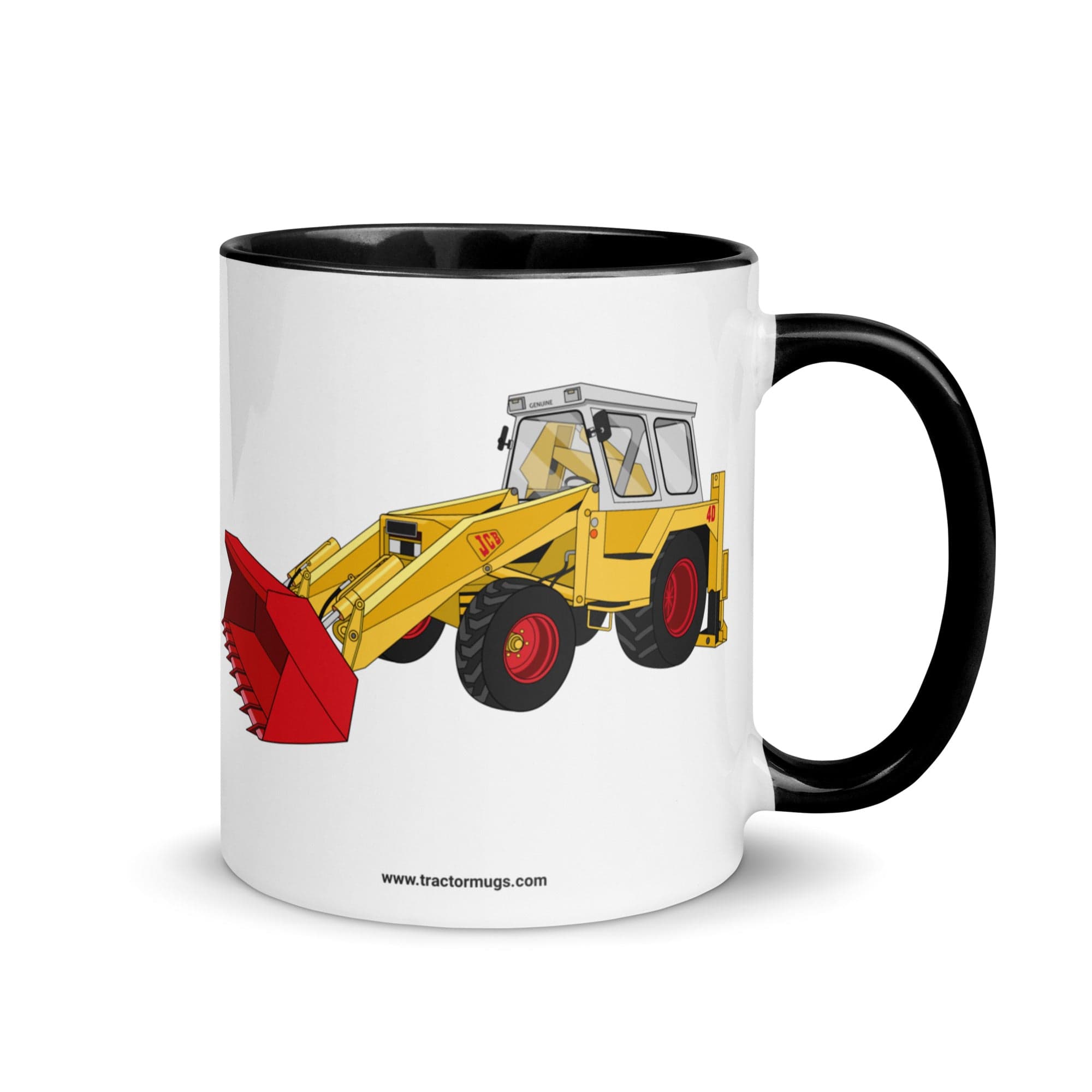 The Tractor Mugs Store Black JCB 4D Backhoe | Mug with Color Inside Quality Farmers Merch