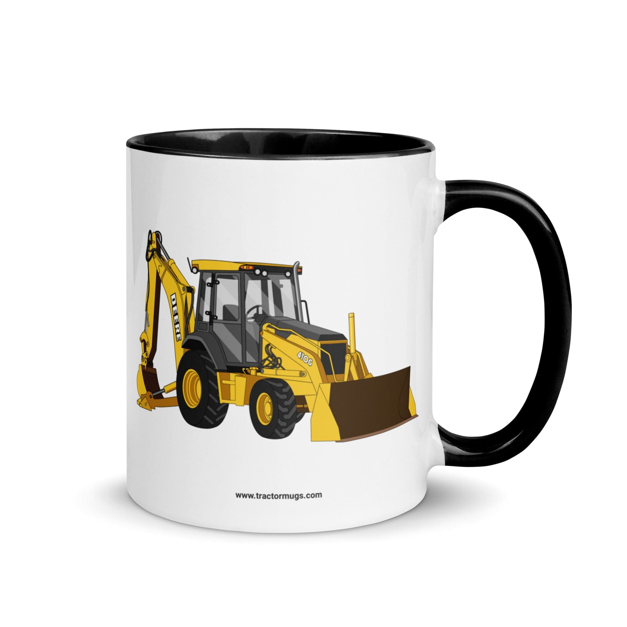 The Tractor Mugs Store Black John Deere 410G Backhoe | Mug with Color Inside Quality Farmers Merch