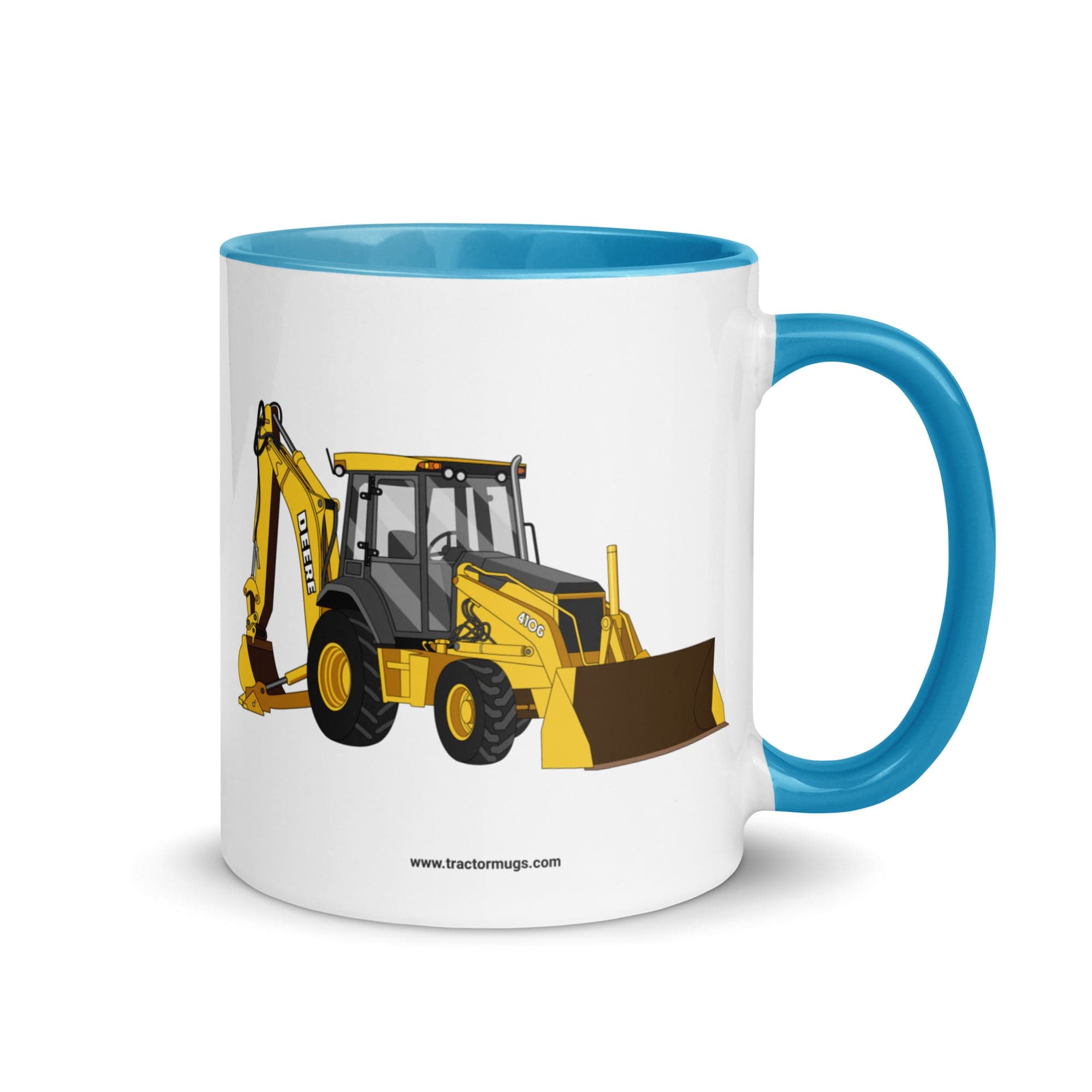 The Tractor Mugs Store Blue John Deere 410G Backhoe | Mug with Color Inside Quality Farmers Merch