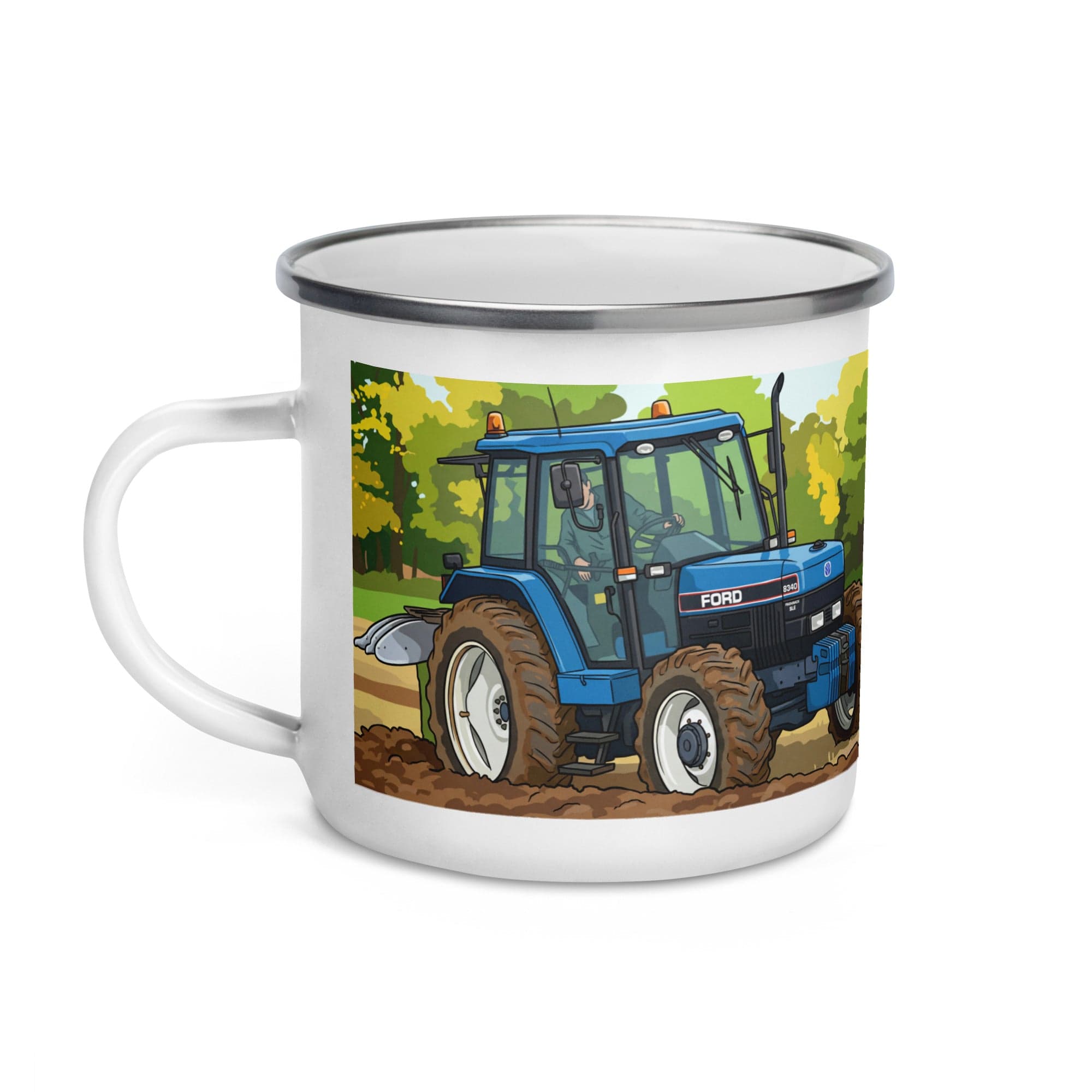 The Tractor Mugs Store Ford New Holland 8340 Ploughing | Enamel Mug Quality Farmers Merch