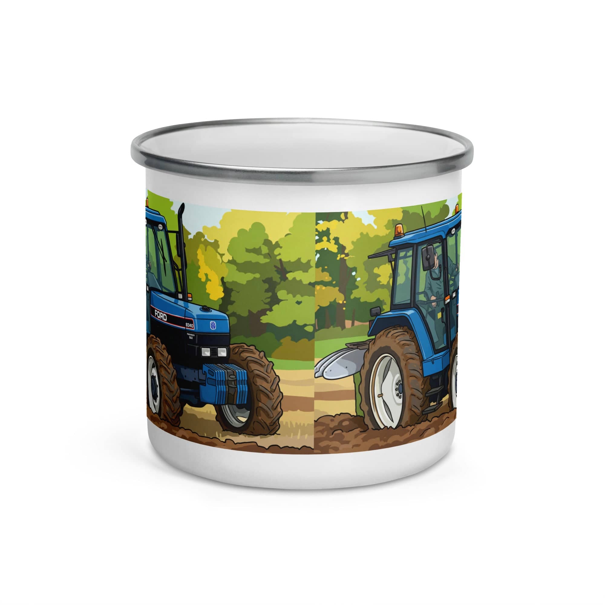 The Tractor Mugs Store Ford New Holland 8340 Ploughing | Enamel Mug Quality Farmers Merch