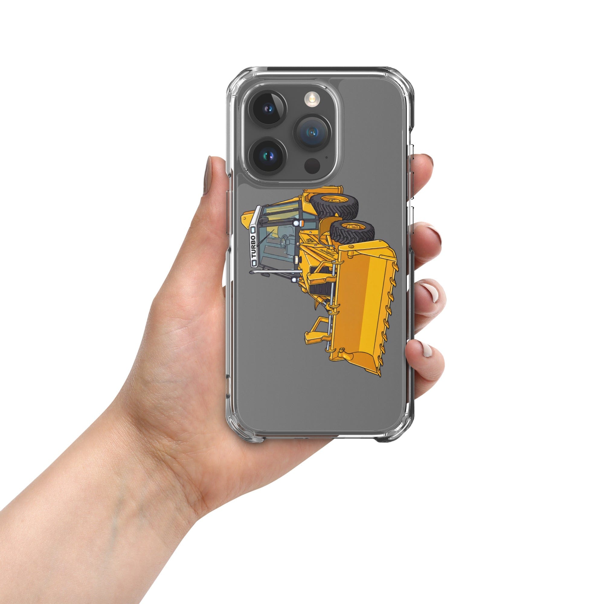 The Tractor Mugs Store iPhone 15 Pro JCB Grey Cab TURBO | Clear Case for iPhone® Quality Farmers Merch