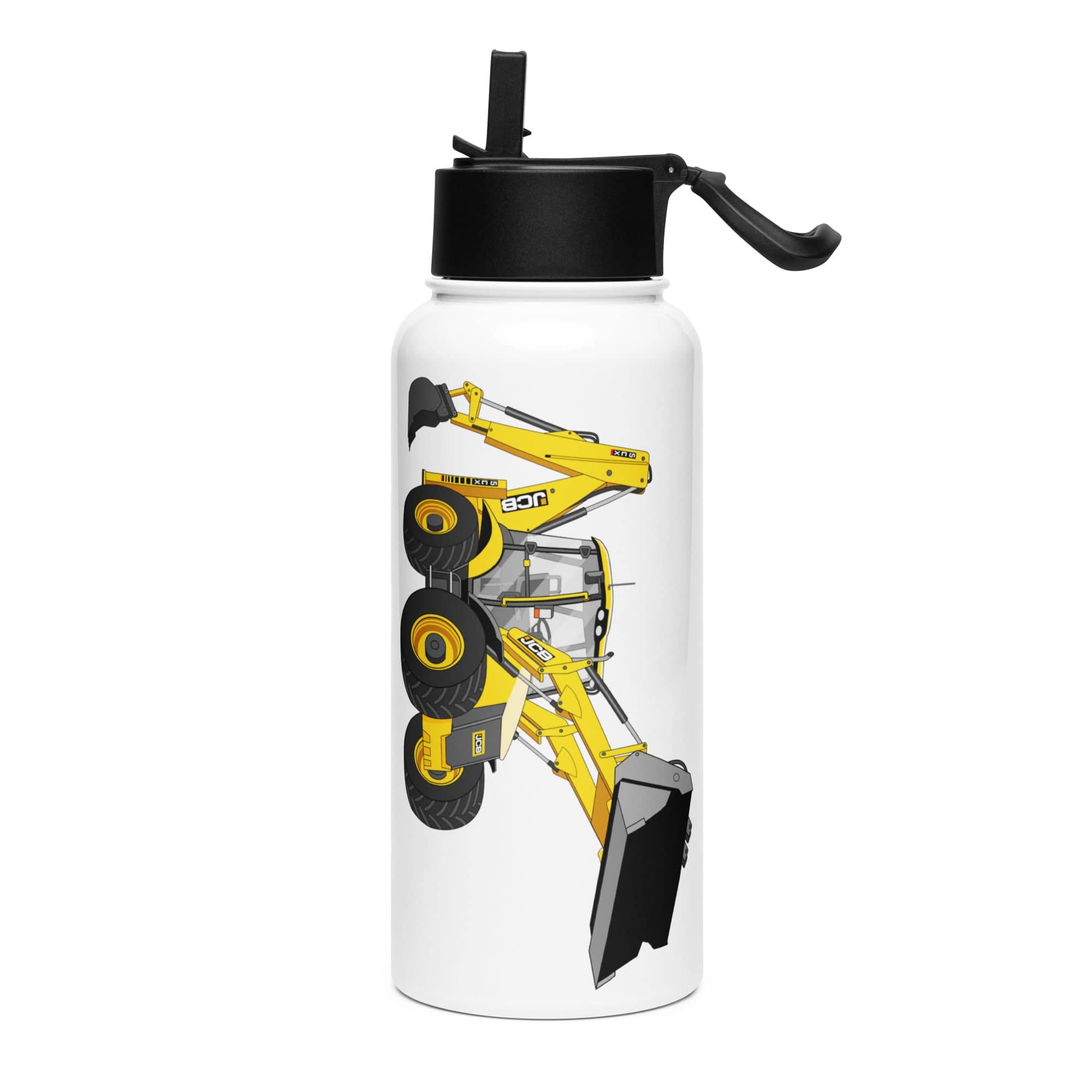The Tractor Mugs Store JCB 5CX Backhoe | Stainless steel water bottle with a straw lid Quality Farmers Merch