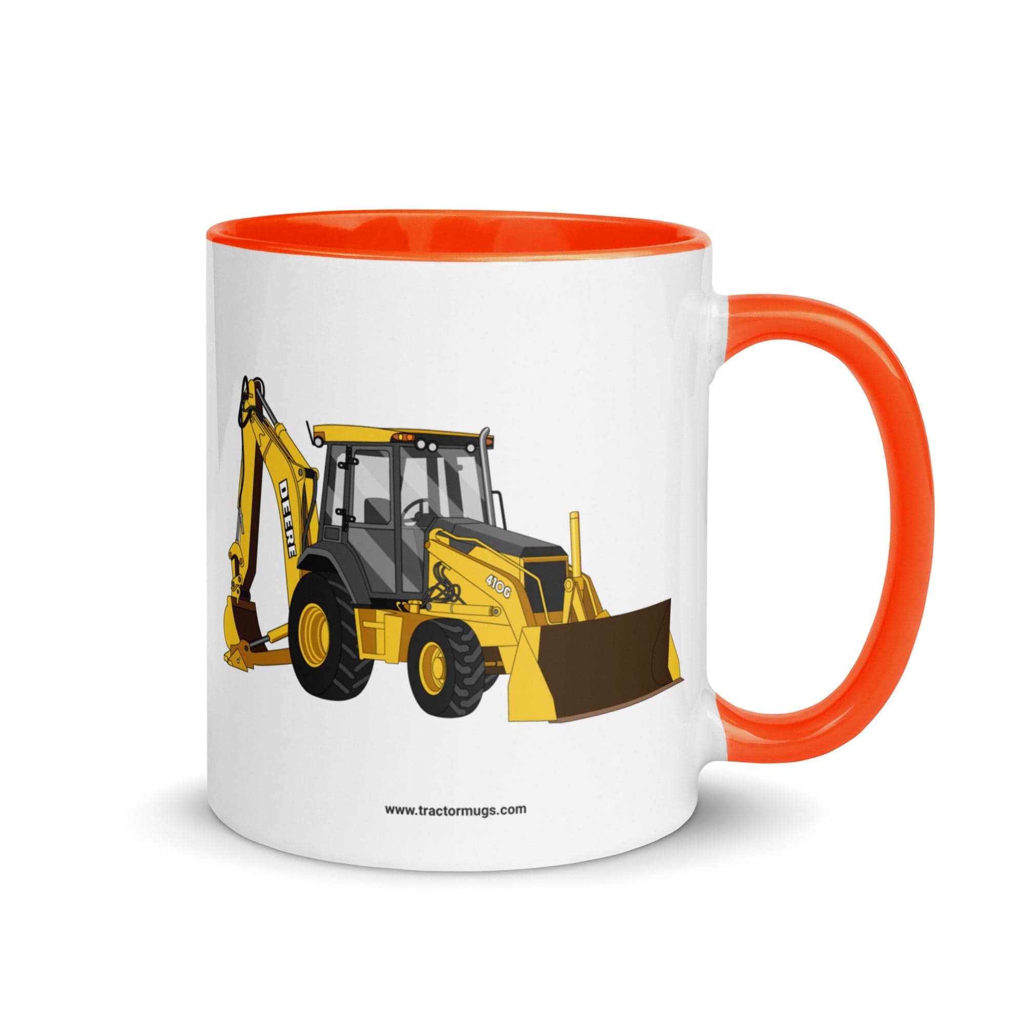 The Tractor Mugs Store Orange John Deere 410G Backhoe | Mug with Color Inside Quality Farmers Merch