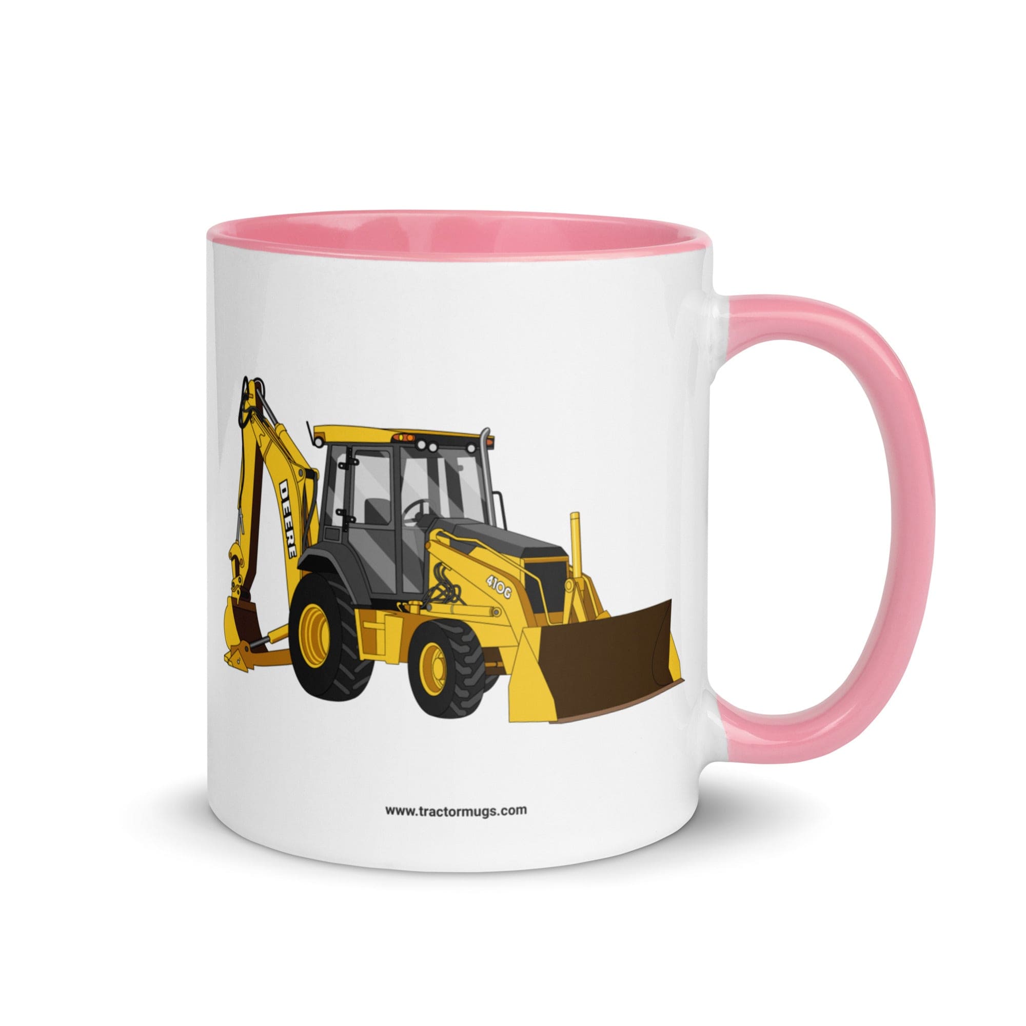 The Tractor Mugs Store Pink John Deere 410G Backhoe | Mug with Color Inside Quality Farmers Merch