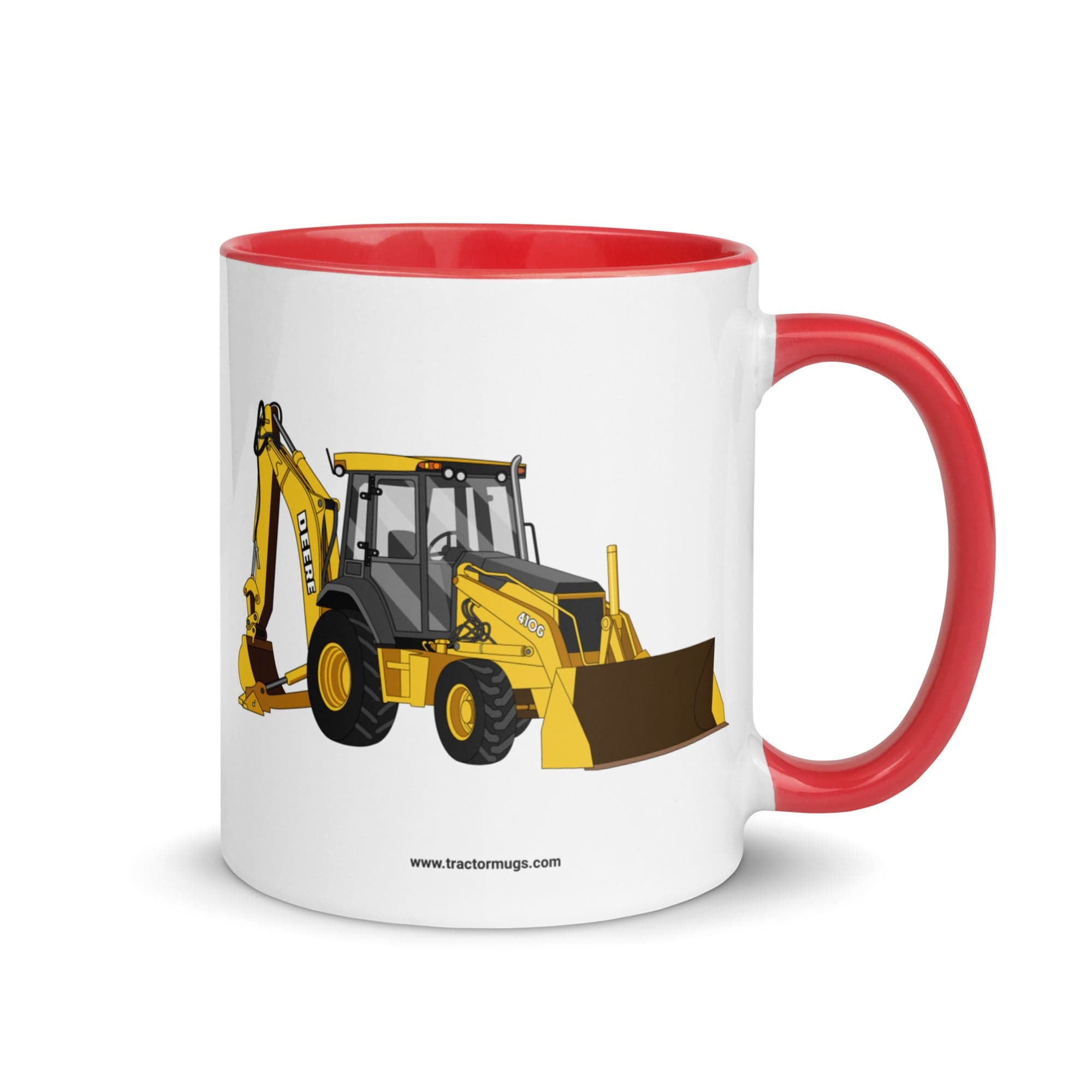 The Tractor Mugs Store Red John Deere 410G Backhoe | Mug with Color Inside Quality Farmers Merch