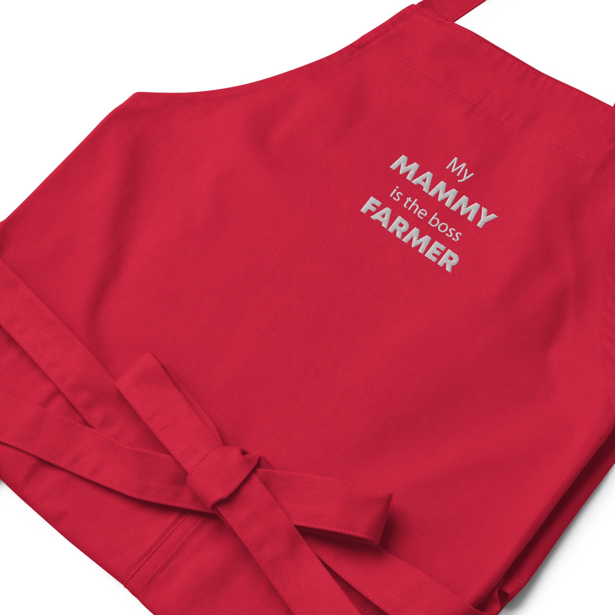 The Tractor Mugs Store Red My Mammy is the Boss Farmer | Organic cotton apron Quality Farmers Merch