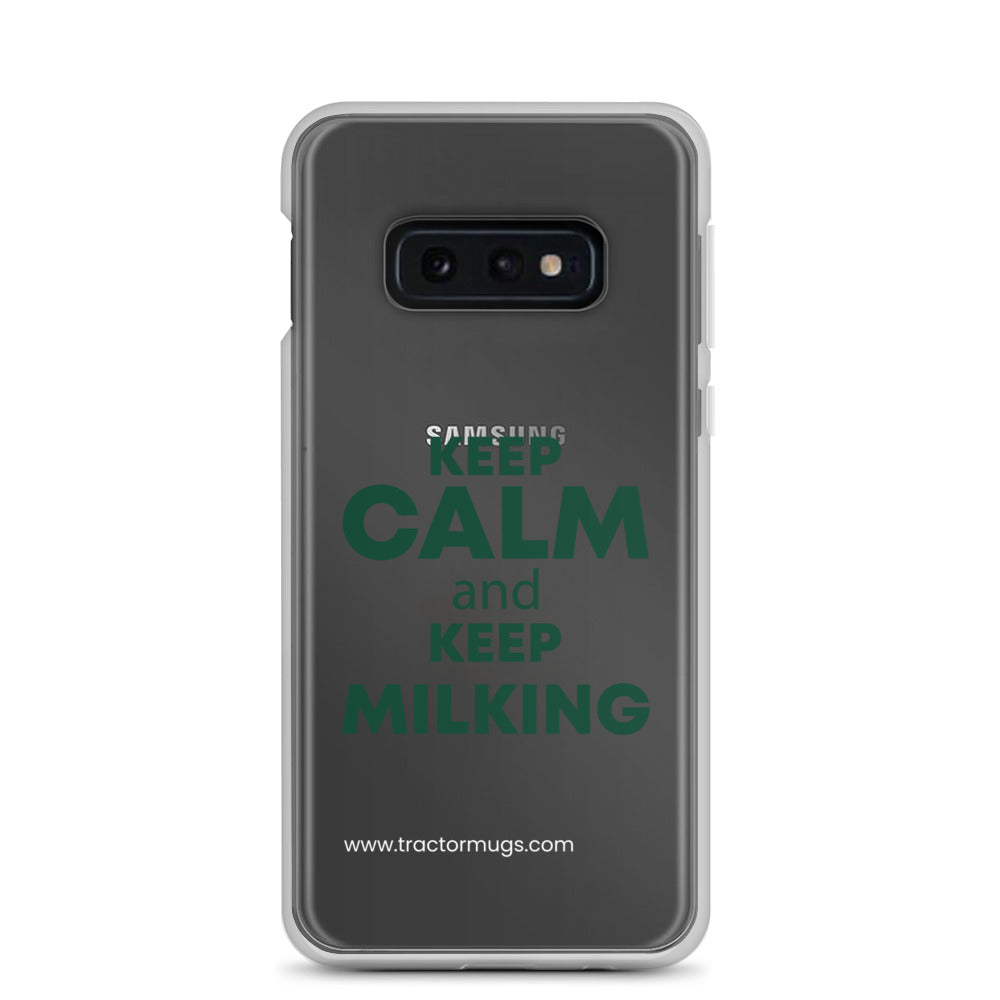 The Tractor Mugs Store Samsung Galaxy S10e KEEP CALM and KEEP MILKING | Clear Case for Samsung® Quality Farmers Merch