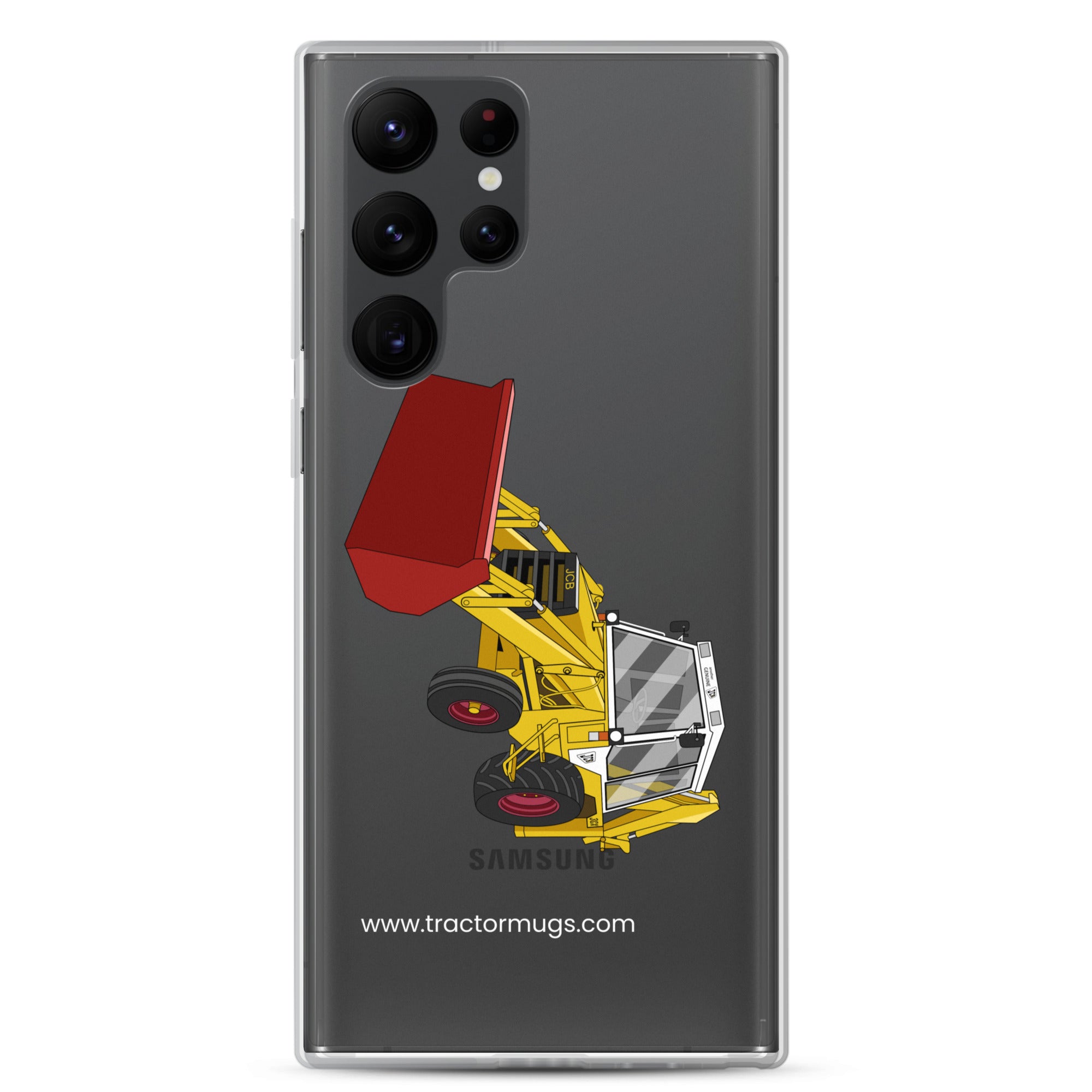 The Tractor Mugs Store Samsung Galaxy S22 Ultra JCB 3CX White Cabin 2WD | Clear Case for Samsung® Quality Farmers Merch