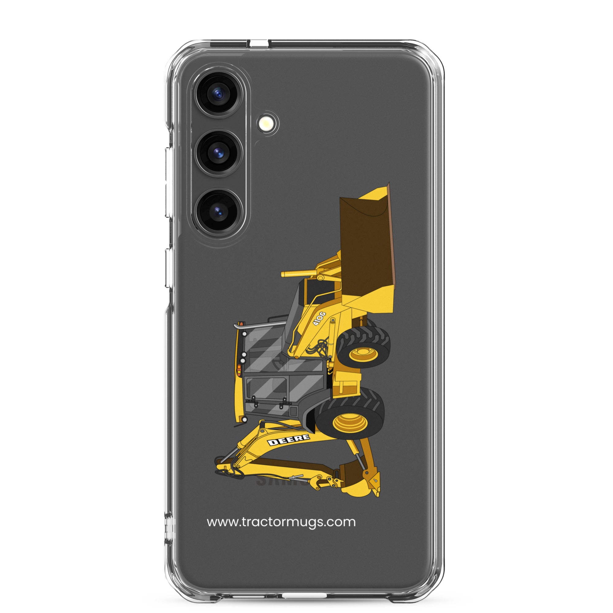 The Tractor Mugs Store Samsung Galaxy S24 Plus John Deere 410G Backhoe | Clear Case for Samsung® Quality Farmers Merch