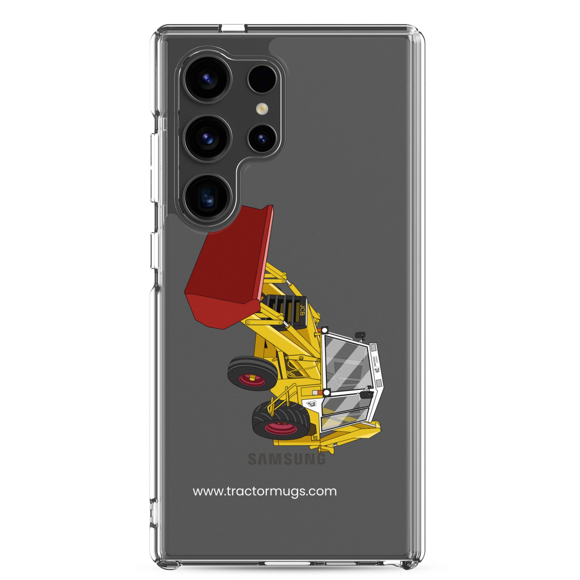 The Tractor Mugs Store Samsung Galaxy S24 Ultra JCB 3CX White Cabin 2WD | Clear Case for Samsung® Quality Farmers Merch