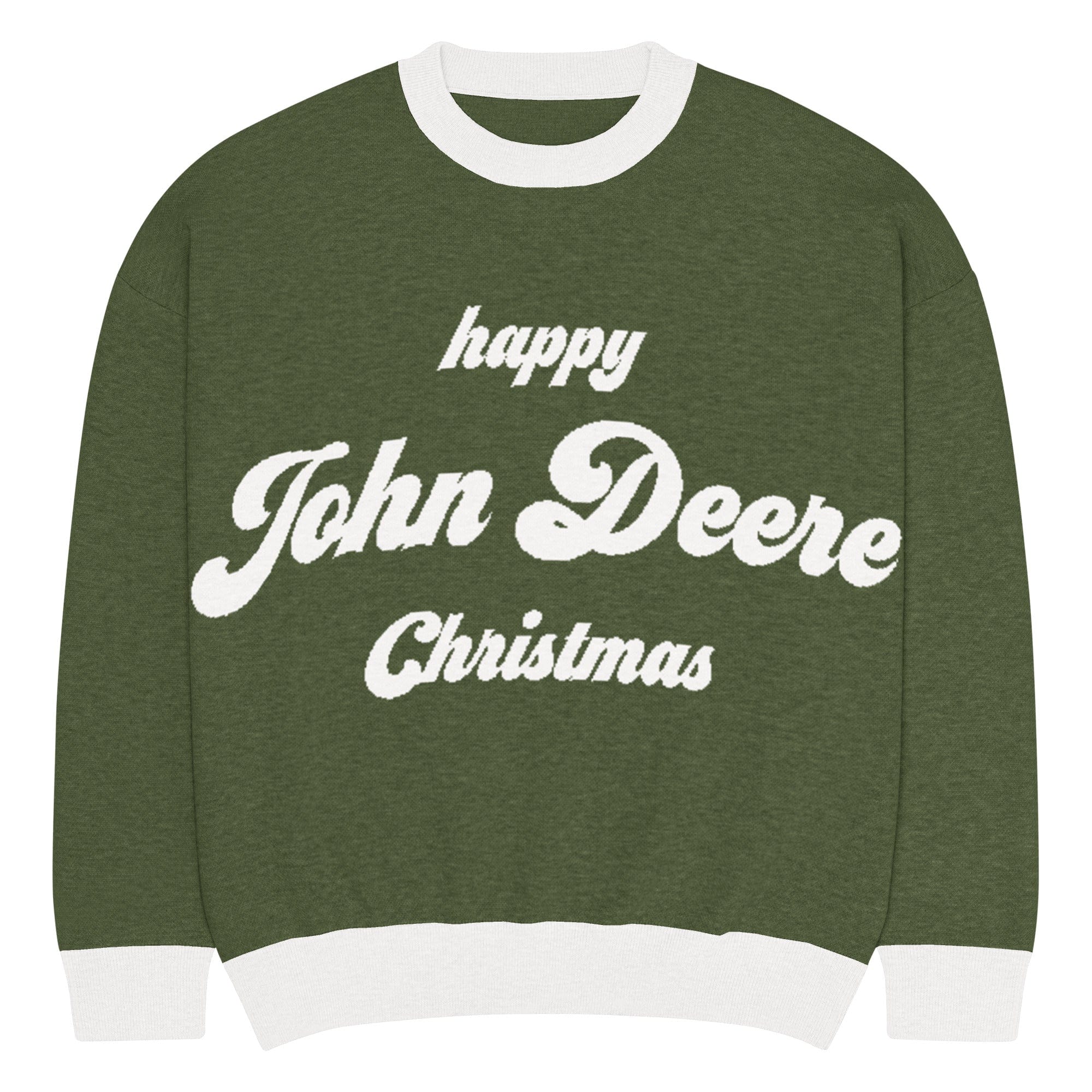The Tractor Mugs Store XL Happy John Deere Christmas Jumper | Relaxed fit knitted crew neck sweater Quality Farmers Merch
