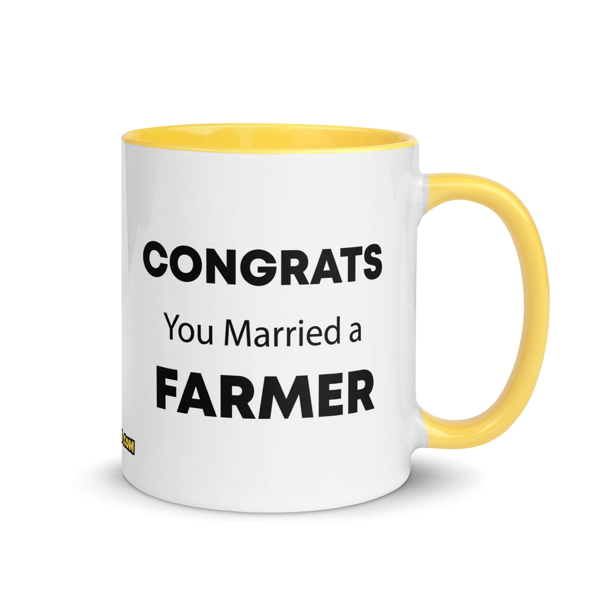 The Tractor Mugs Store Yellow Congrats You Married A Farmer | Mug with Color Inside Quality Farmers Merch