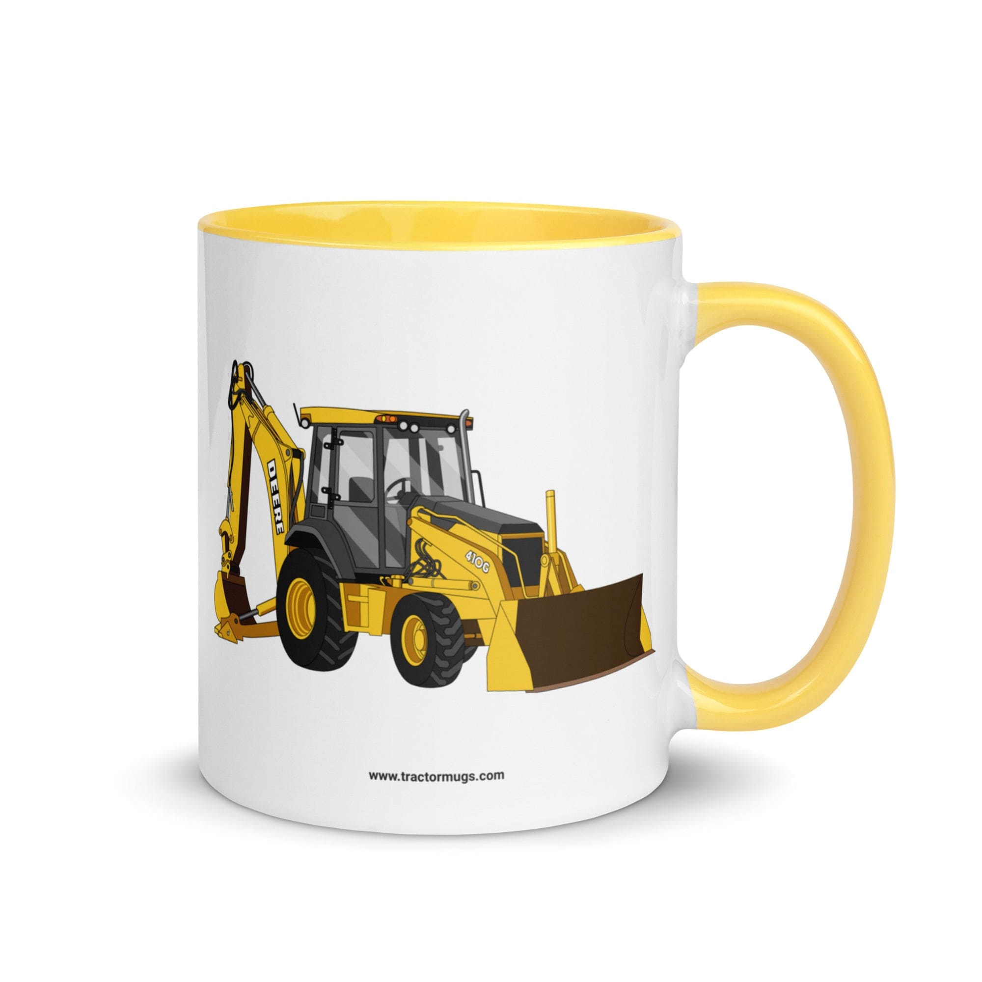 The Tractor Mugs Store Yellow John Deere 410G Backhoe | Mug with Color Inside Quality Farmers Merch