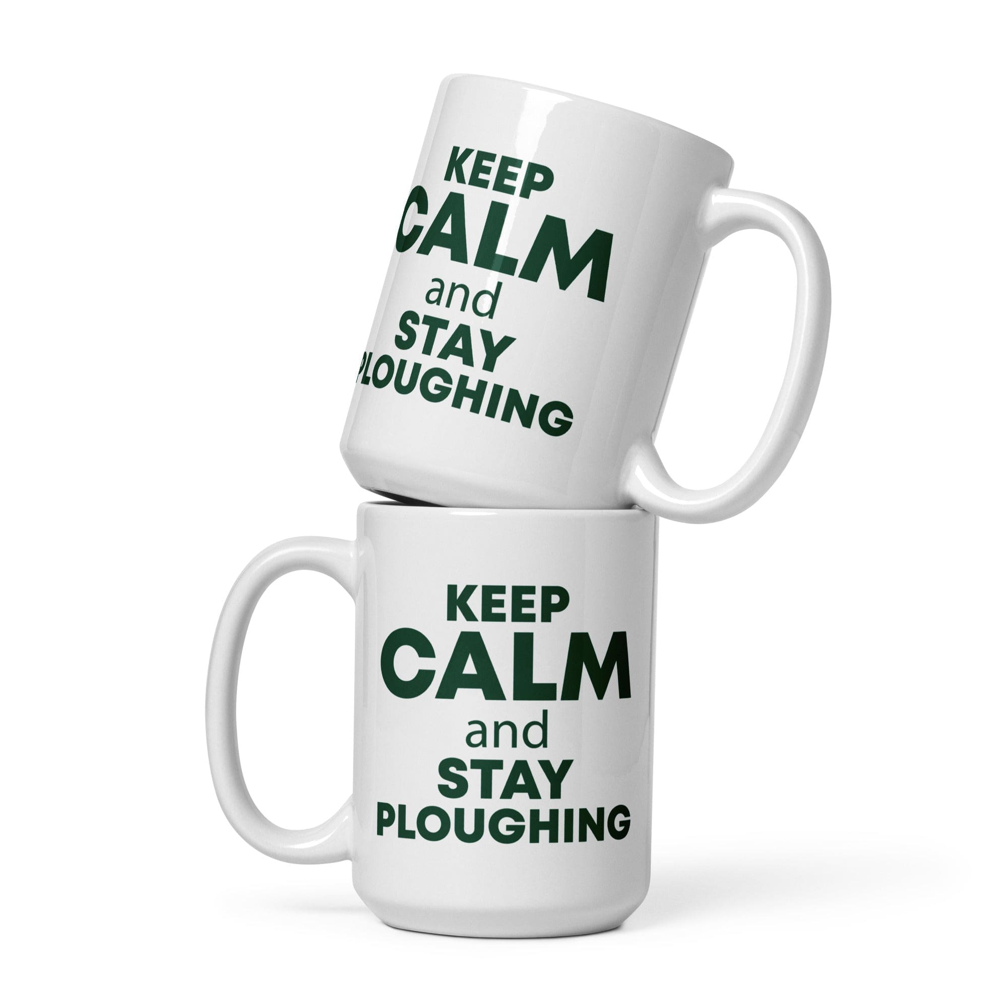 The Tractors Mugs Store 15 oz KEEP CALM and STAY PLOUGHING White glossy mug Quality Farmers Merch