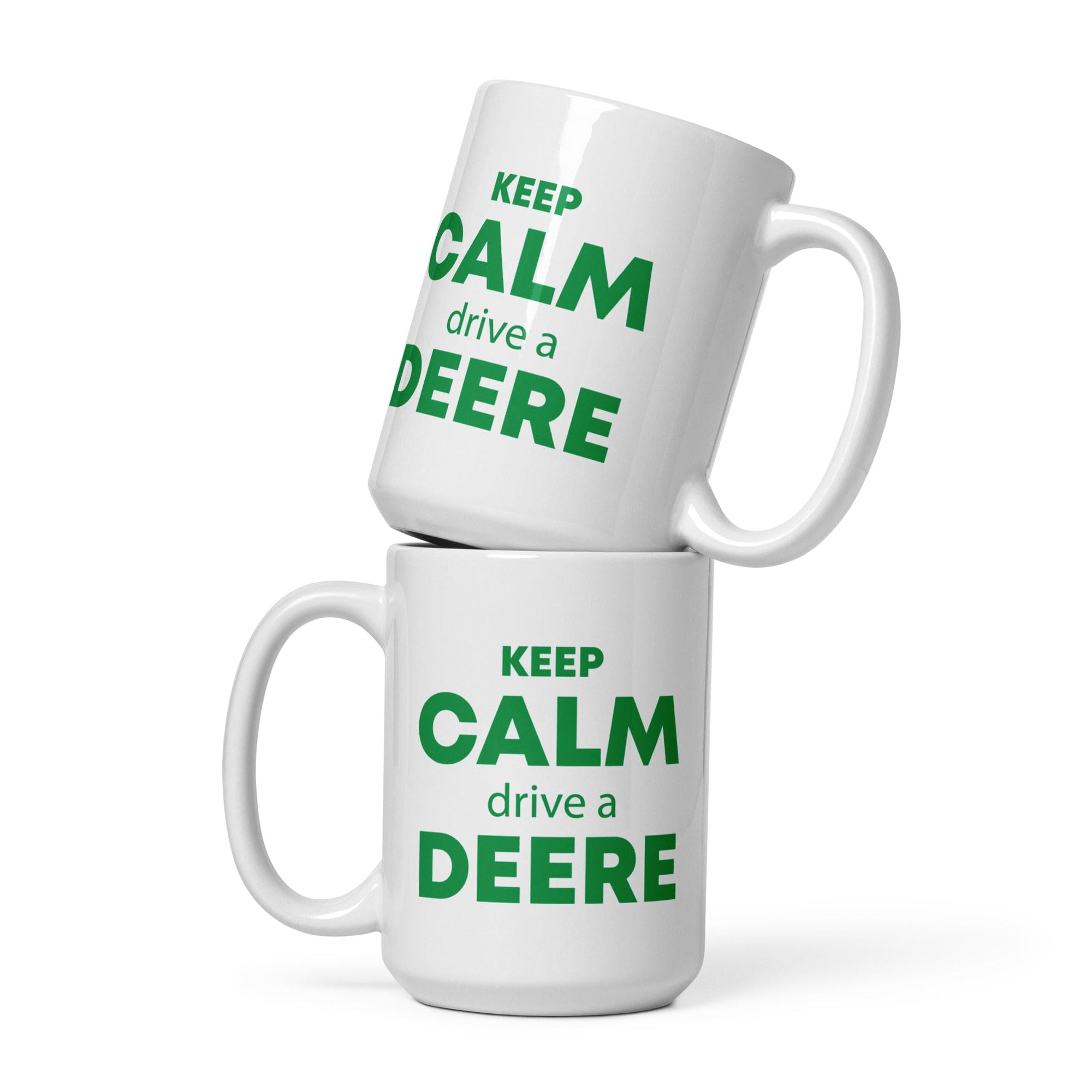 The Tractors Mugs Store 15 oz KEEP CALM drive a DEERE White glossy mug Quality Farmers Merch
