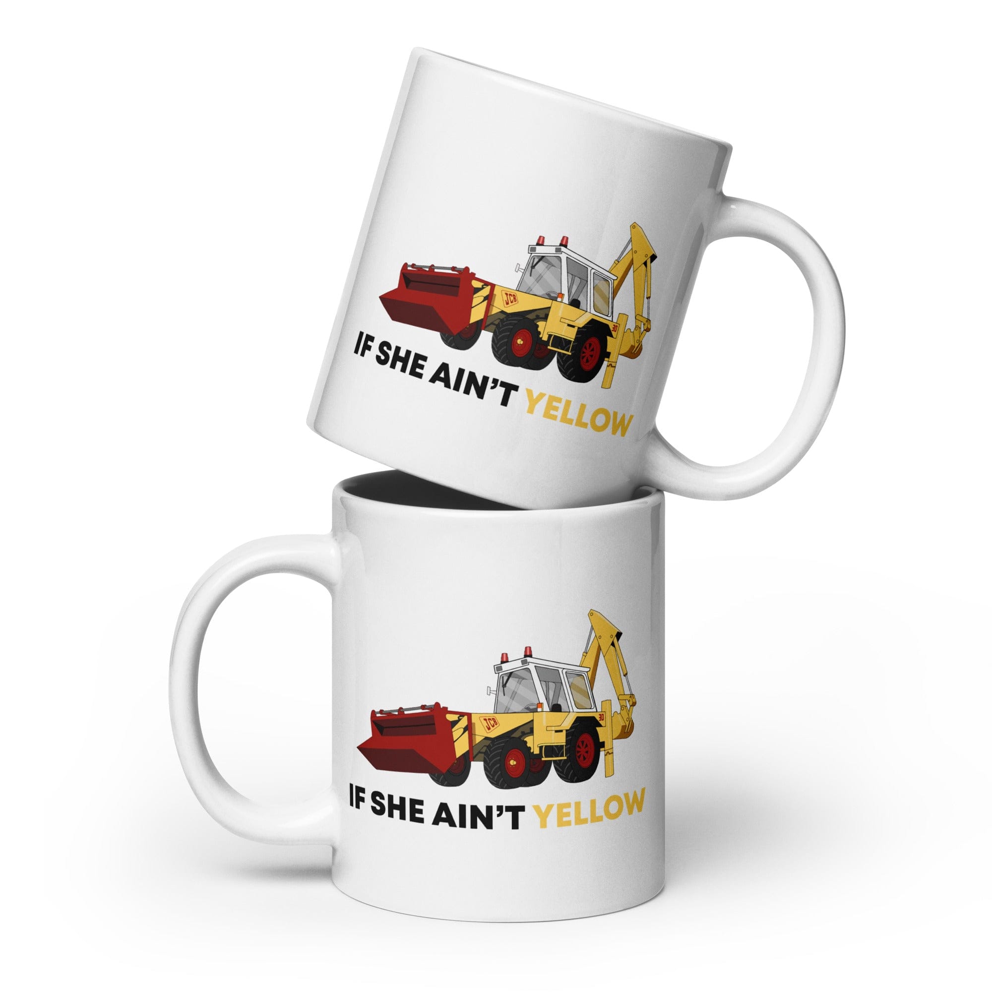 The Tractors Mugs Store 20 oz If She Ain't Yellow JCB White glossy mug Quality Farmers Merch