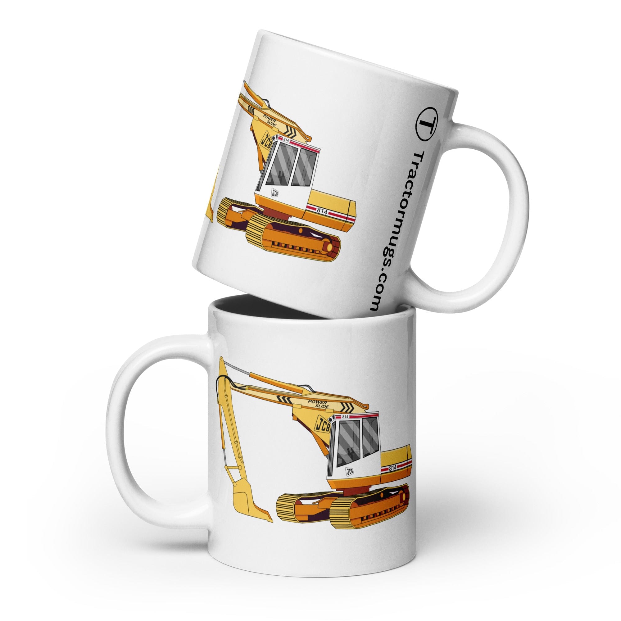 The Tractors Mugs Store 20 oz JCB 814 Super White glossy mug Quality Farmers Merch
