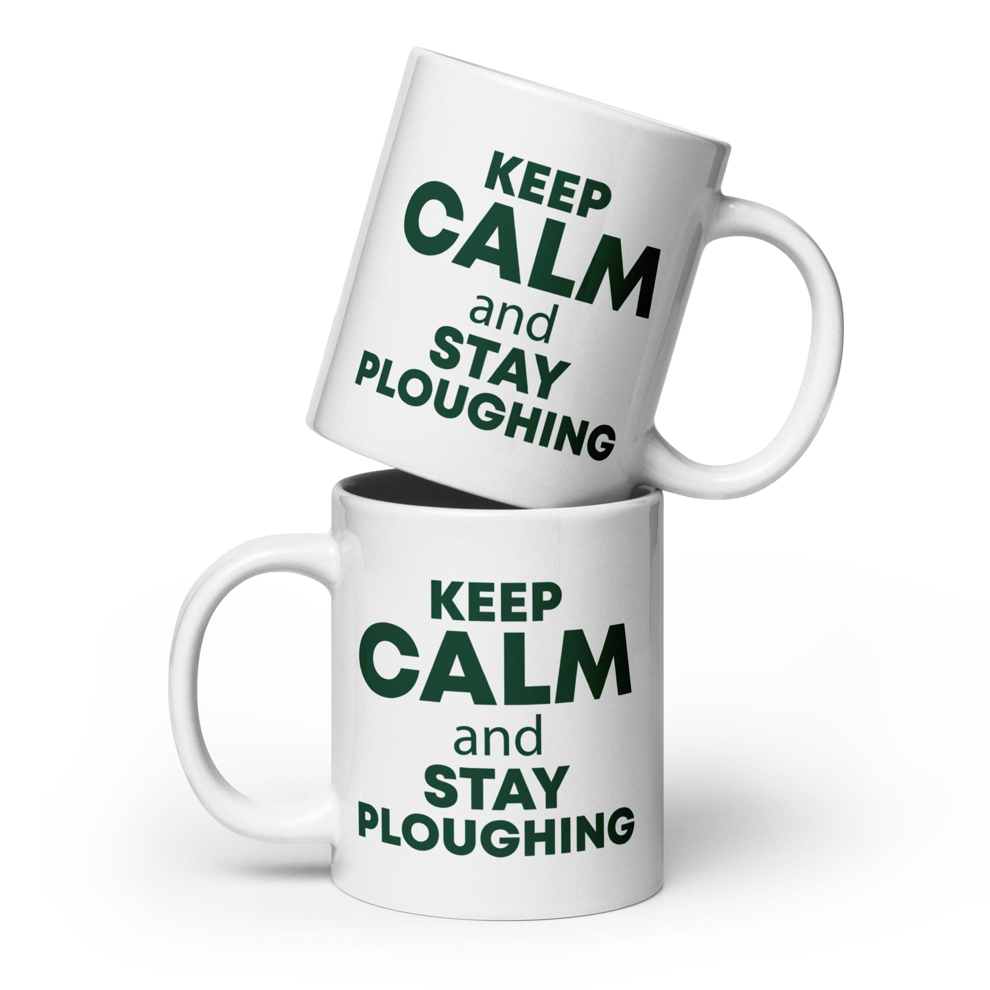 The Tractors Mugs Store 20 oz KEEP CALM and STAY PLOUGHING White glossy mug Quality Farmers Merch