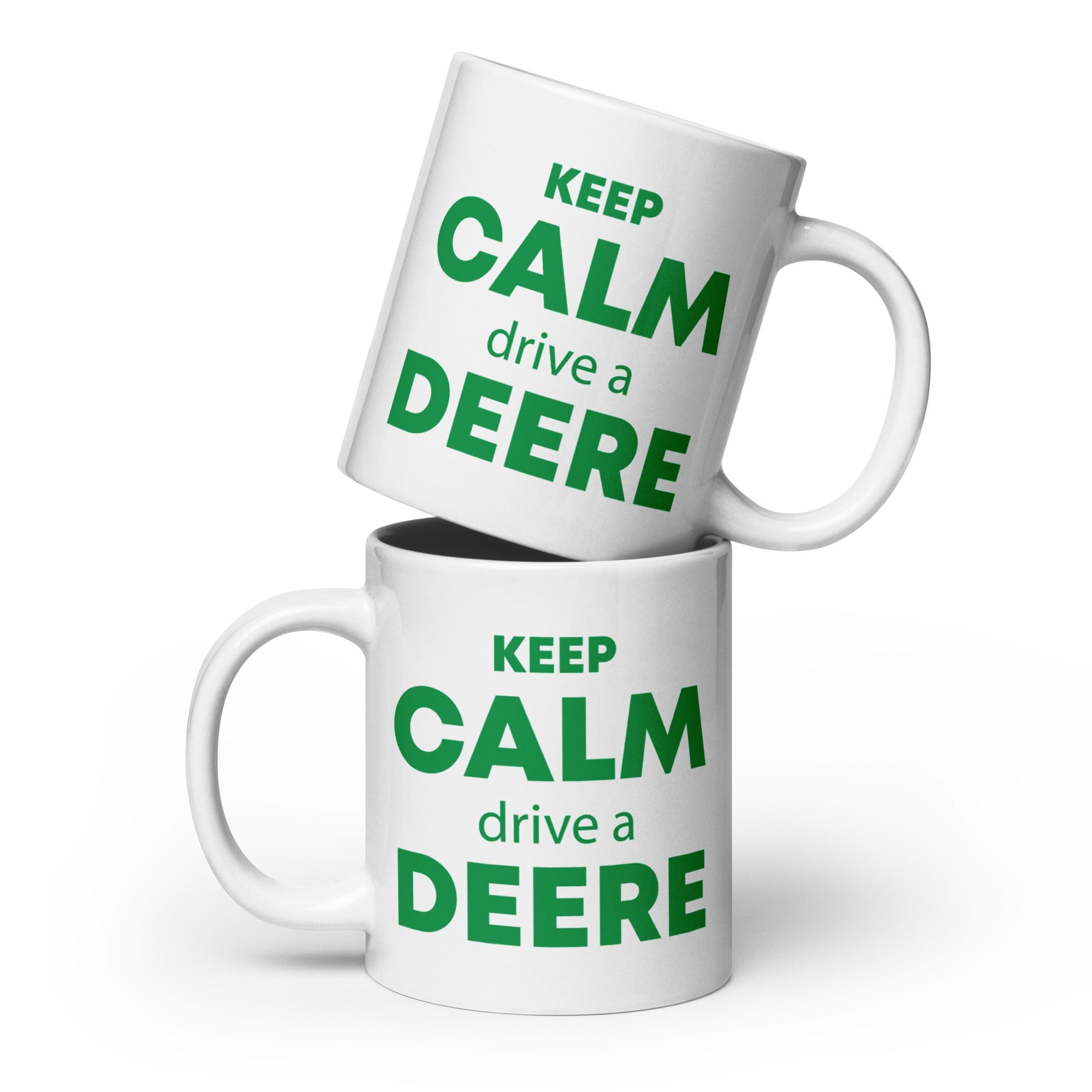 The Tractors Mugs Store 20 oz KEEP CALM drive a DEERE White glossy mug Quality Farmers Merch