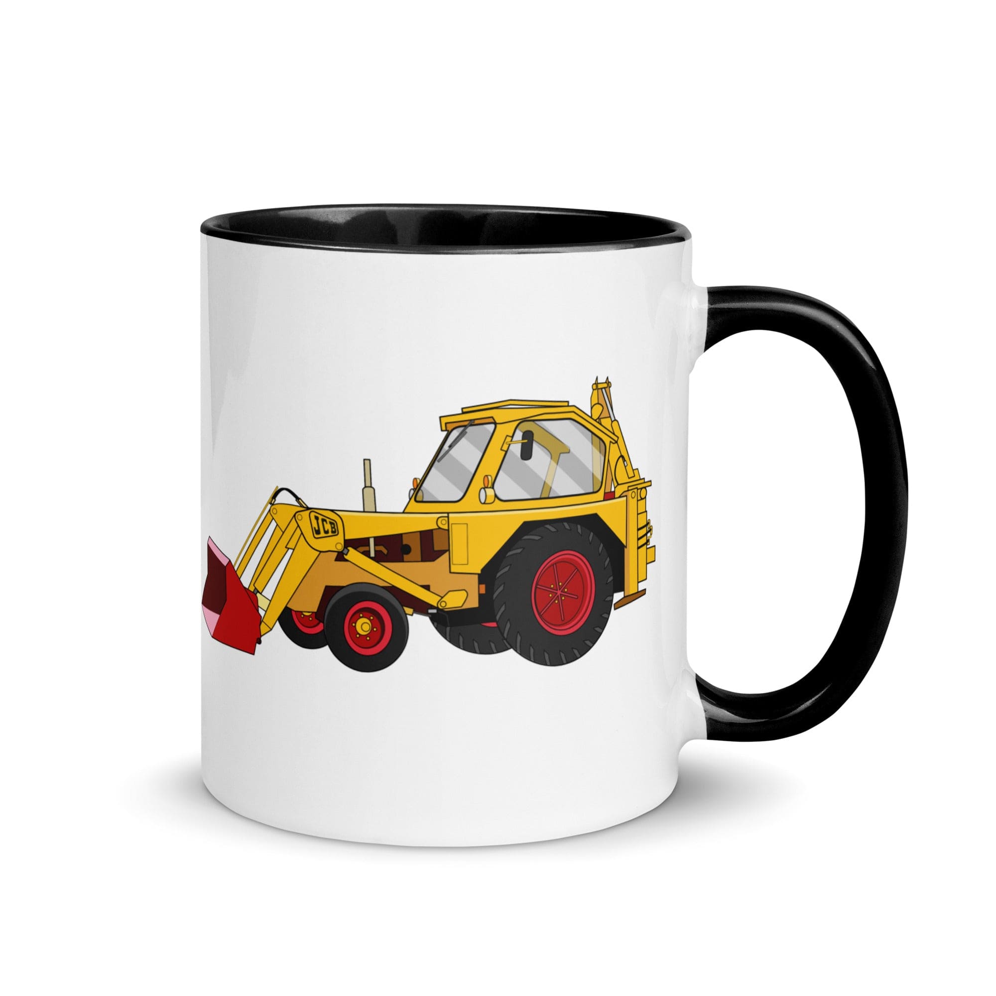 The Tractors Mugs Store Black JCB 3 Backhoe Mug with Color Inside Quality Farmers Merch