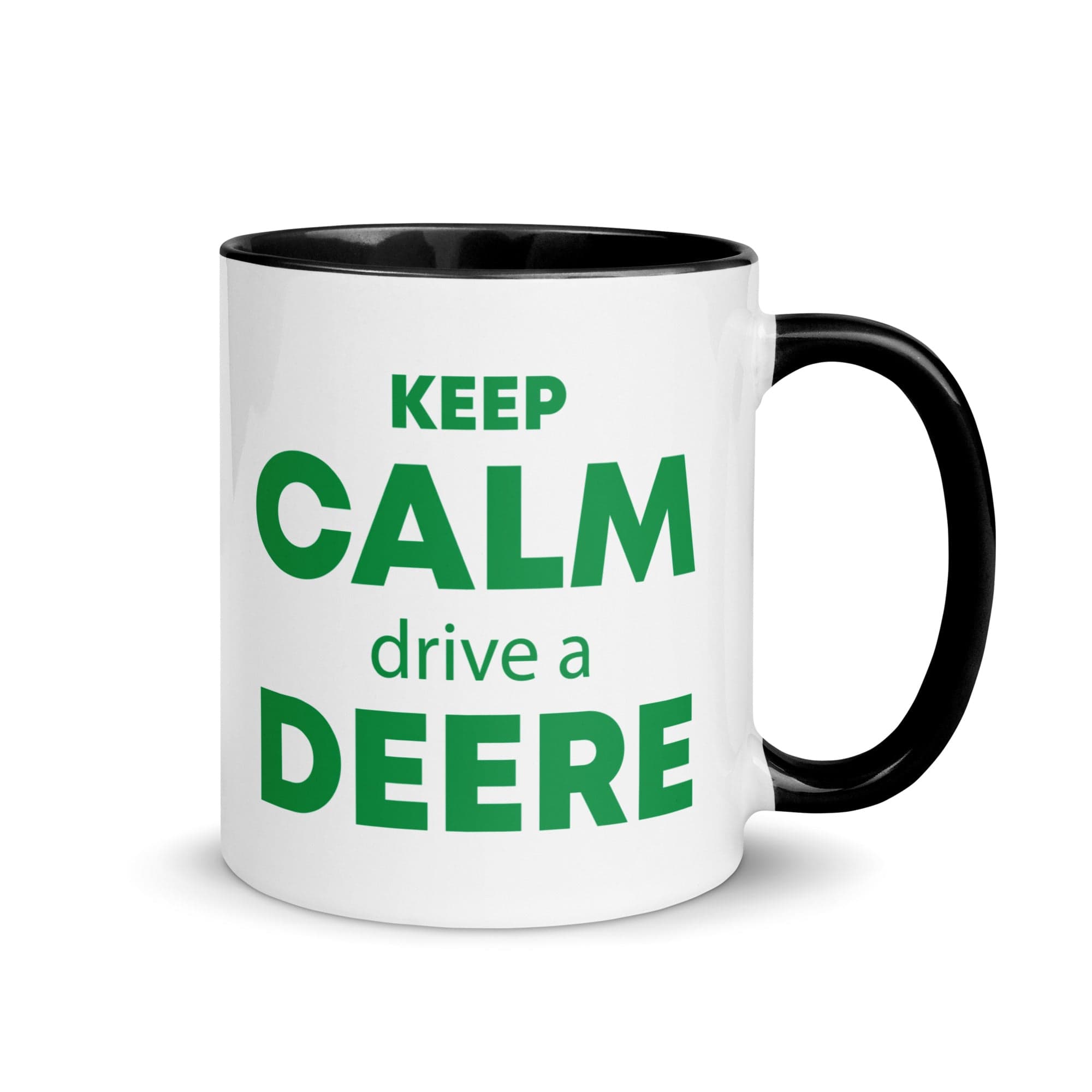 The Tractors Mugs Store Black KEEP CALM drive a DEERE Mug with Color Inside Quality Farmers Merch