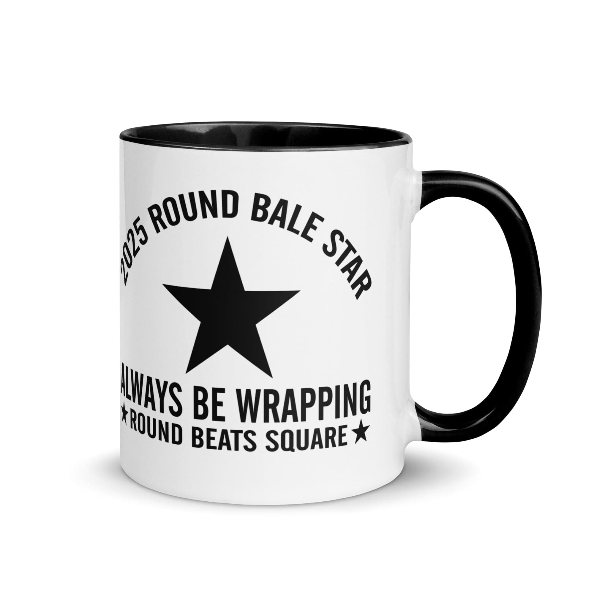 The Tractors Mugs Store Black Round Bale Star Mug with Color Inside Quality Farmers Merch