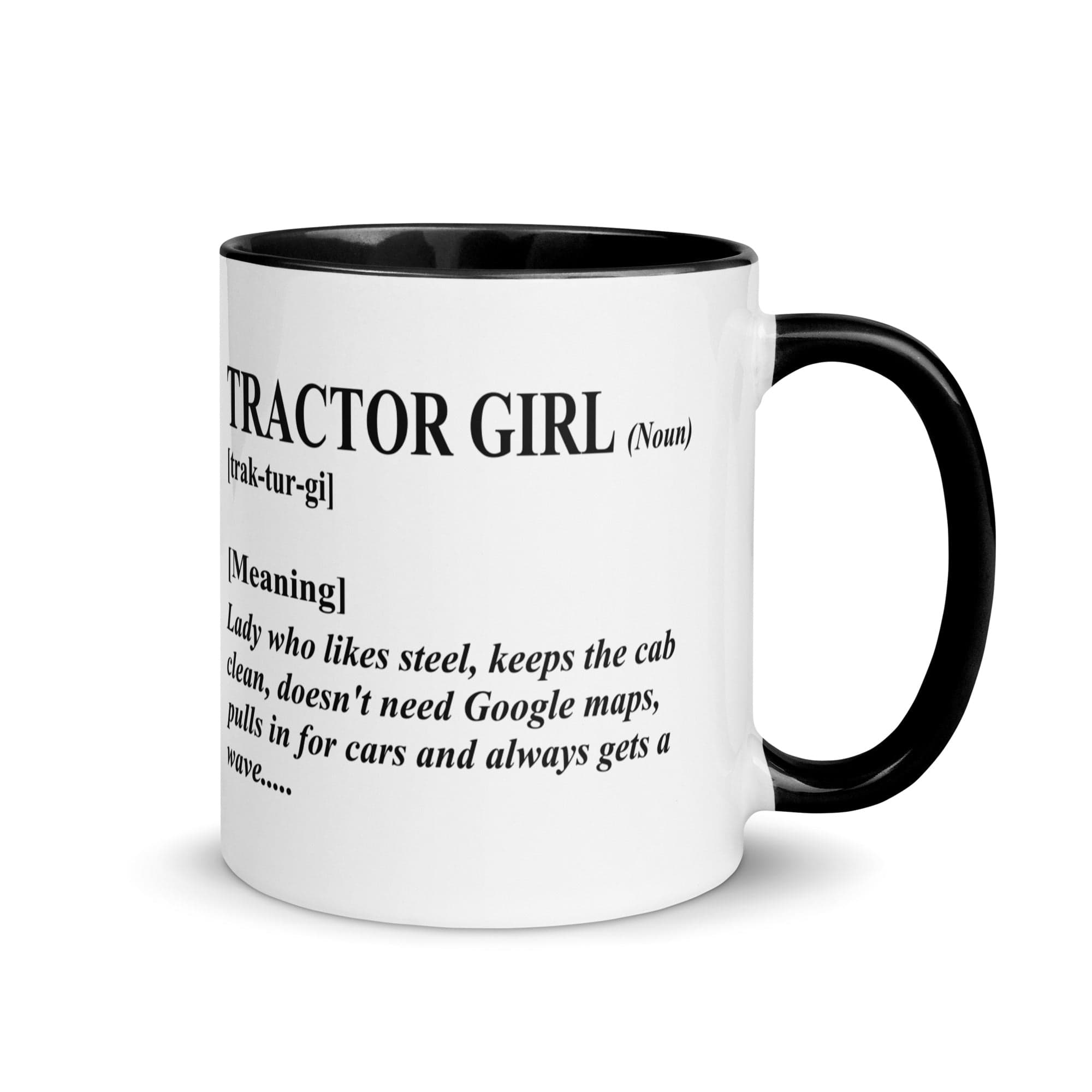 The Tractors Mugs Store Black Tractor Girl Mug with Color Inside Quality Farmers Merch
