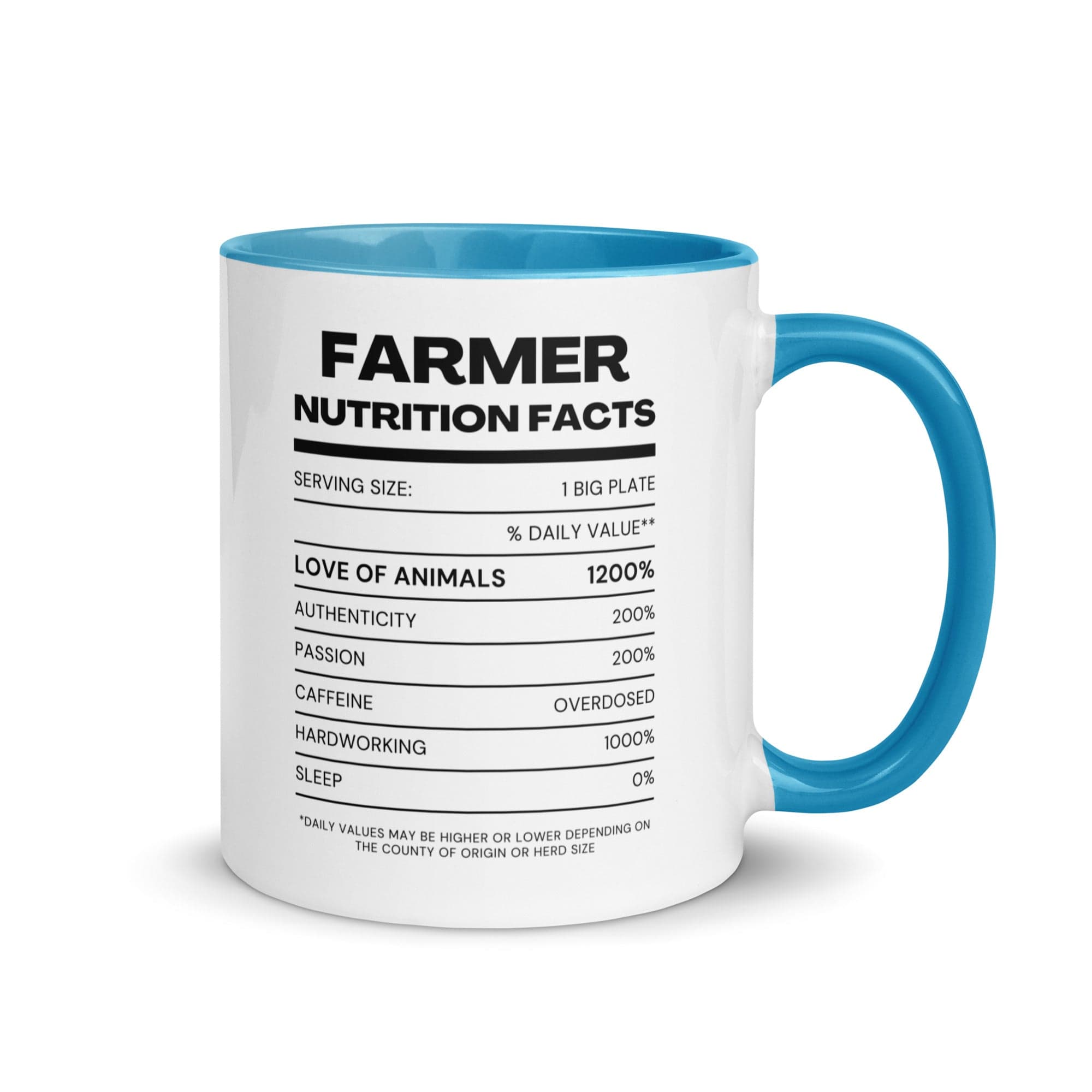 The Tractors Mugs Store Blue Farmers Nutrition Mug with Color Inside Quality Farmers Merch