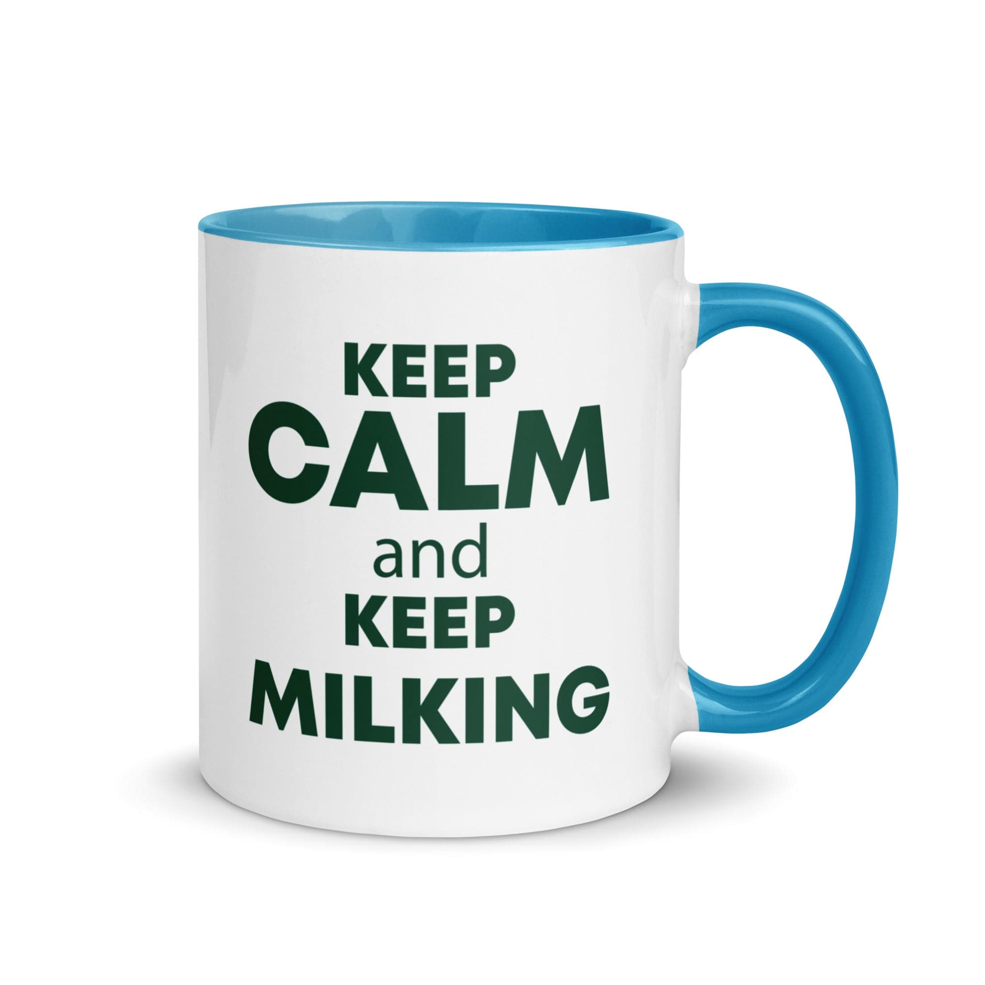 The Tractors Mugs Store Blue KEEP CALM and KEEP MILKING Mug with Color Inside Quality Farmers Merch