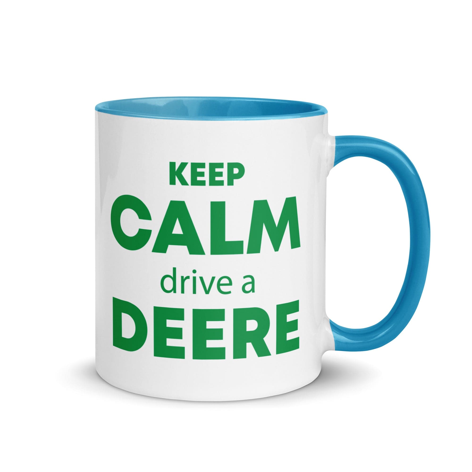 The Tractors Mugs Store Blue KEEP CALM drive a DEERE Mug with Color Inside Quality Farmers Merch