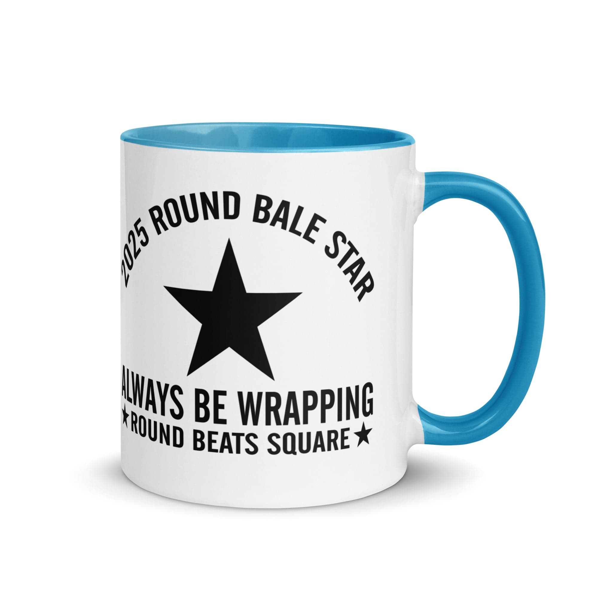 The Tractors Mugs Store Blue Round Bale Star Mug with Color Inside Quality Farmers Merch