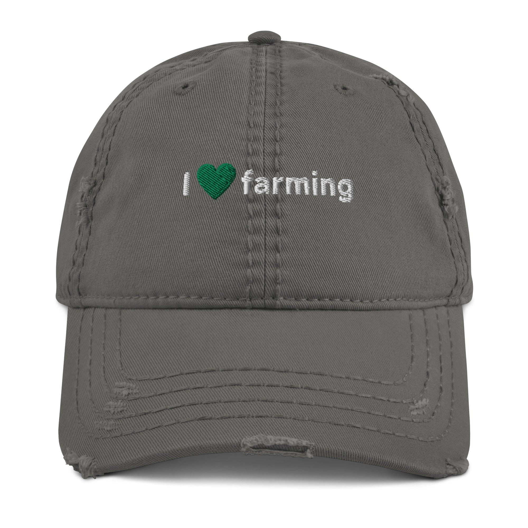 The Tractors Mugs Store Charcoal Grey I Love Farming Distressed Dad Hat Quality Farmers Merch