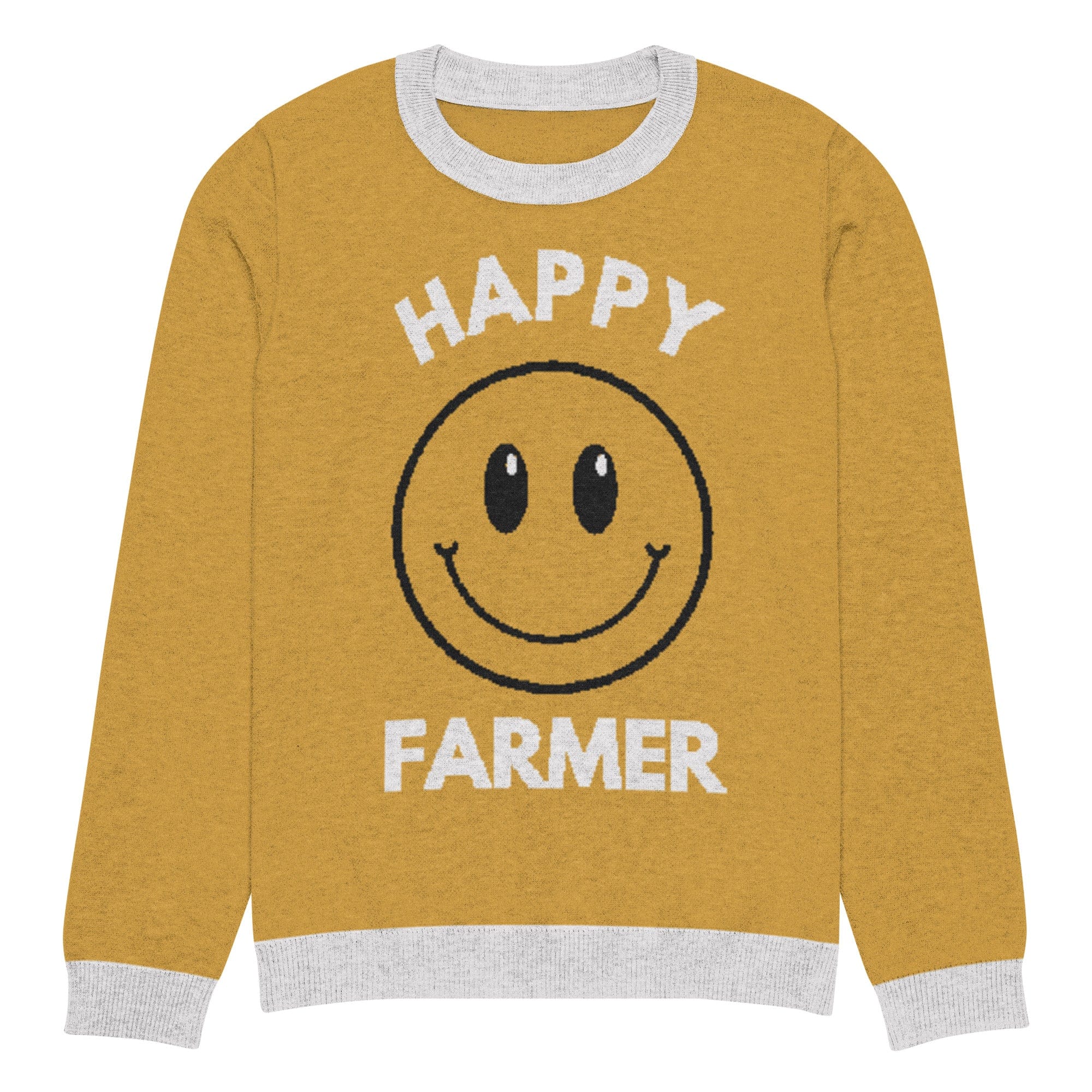 The Tractors Mugs Store M Happy Farmer (Yellow) Knitted crew neck sweater Quality Farmers Merch