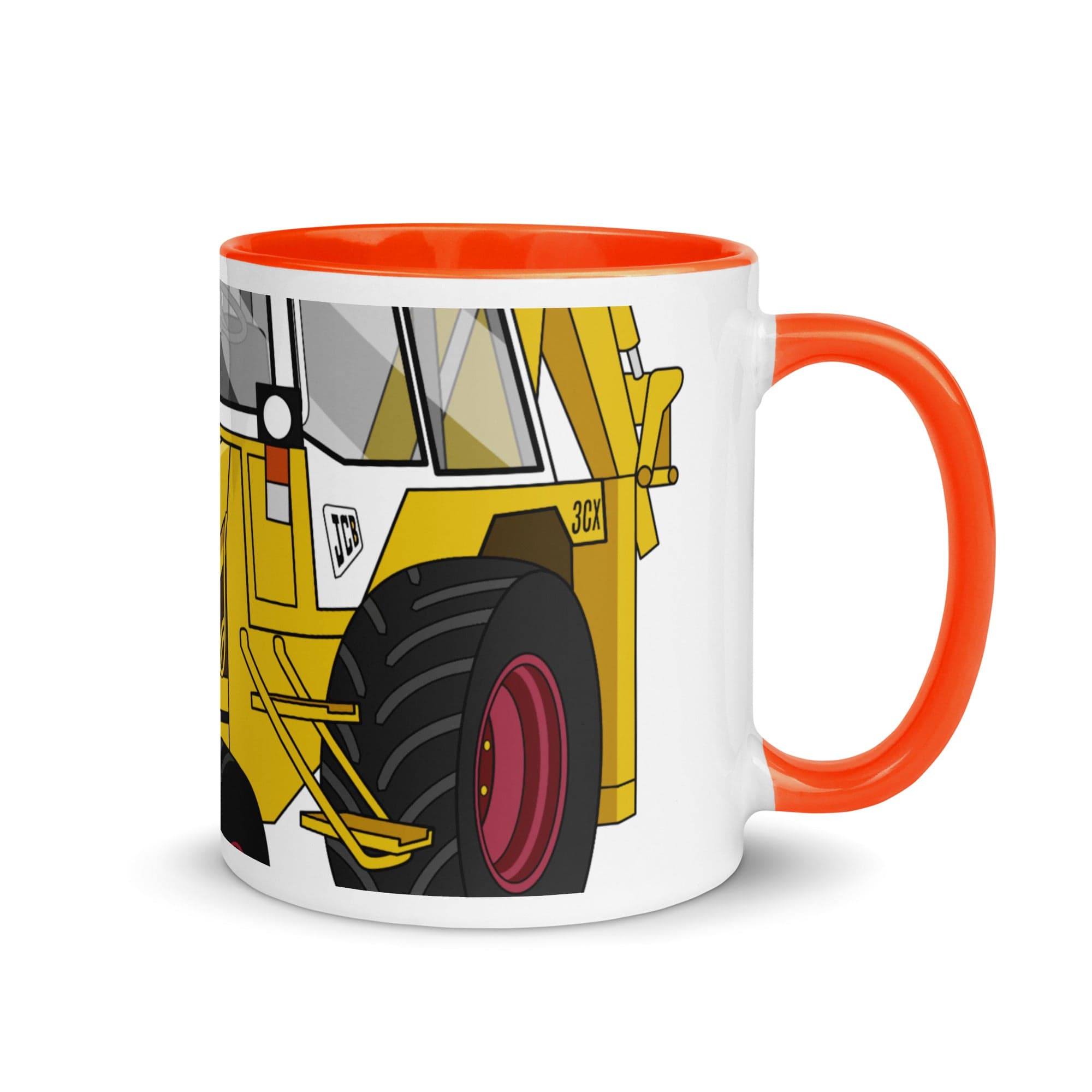 The Tractors Mugs Store Orange JCB 3CX White Cabin 2WD 2.0 Mug with Color Inside Quality Farmers Merch