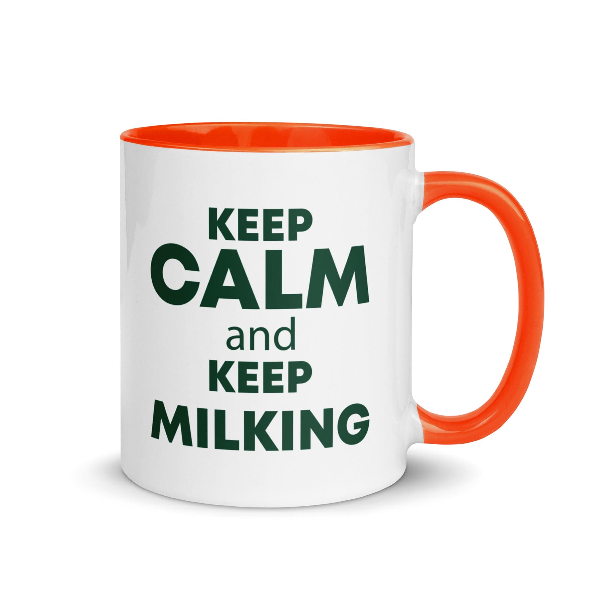 The Tractors Mugs Store Orange KEEP CALM and KEEP MILKING Mug with Color Inside Quality Farmers Merch