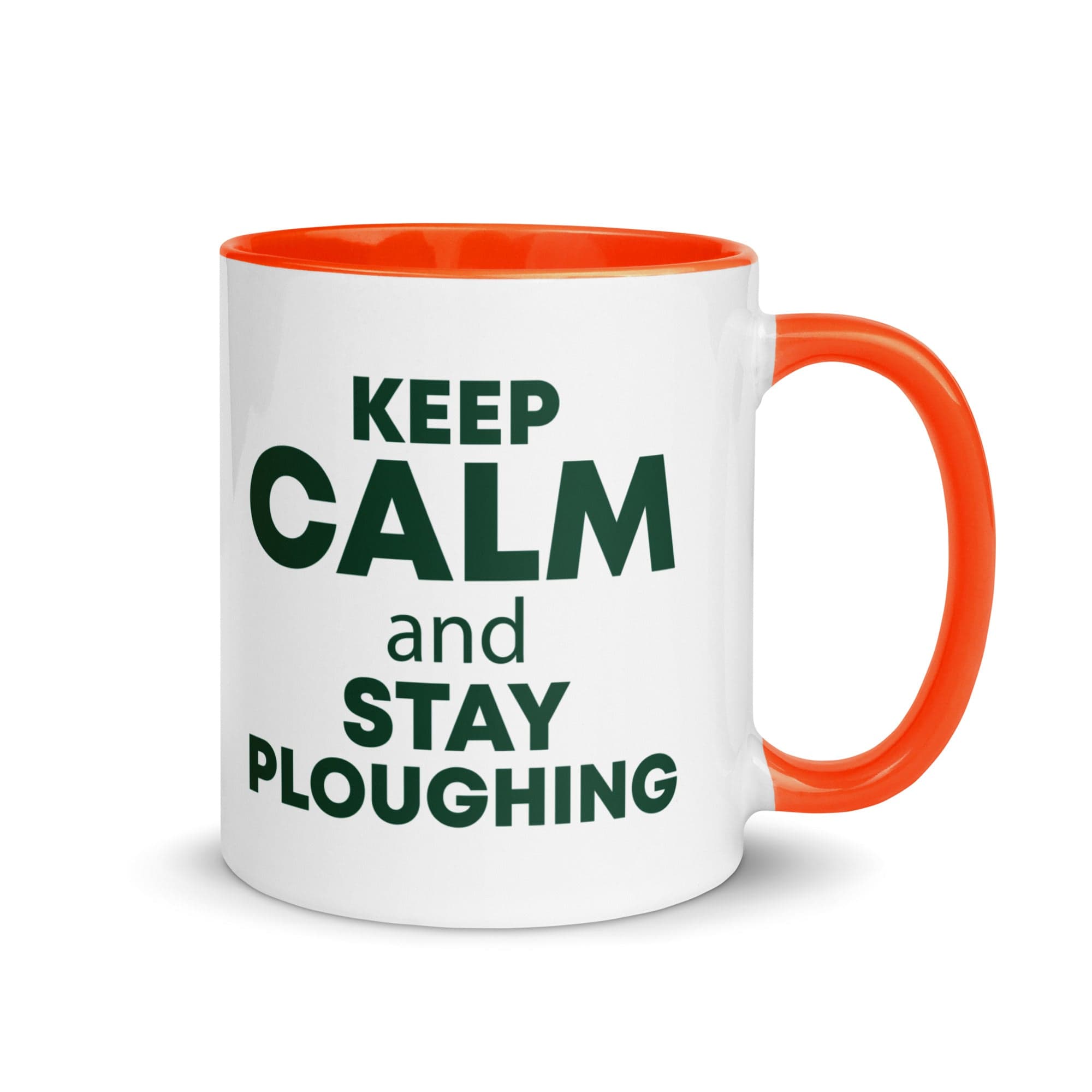 The Tractors Mugs Store Orange KEEP CALM and STAY PLOUGHING Mug with Color Inside Quality Farmers Merch