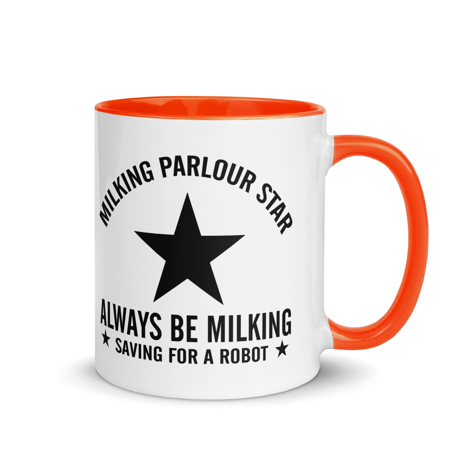 The Tractors Mugs Store Orange Milking Parlour Star Mug with Color Inside Quality Farmers Merch