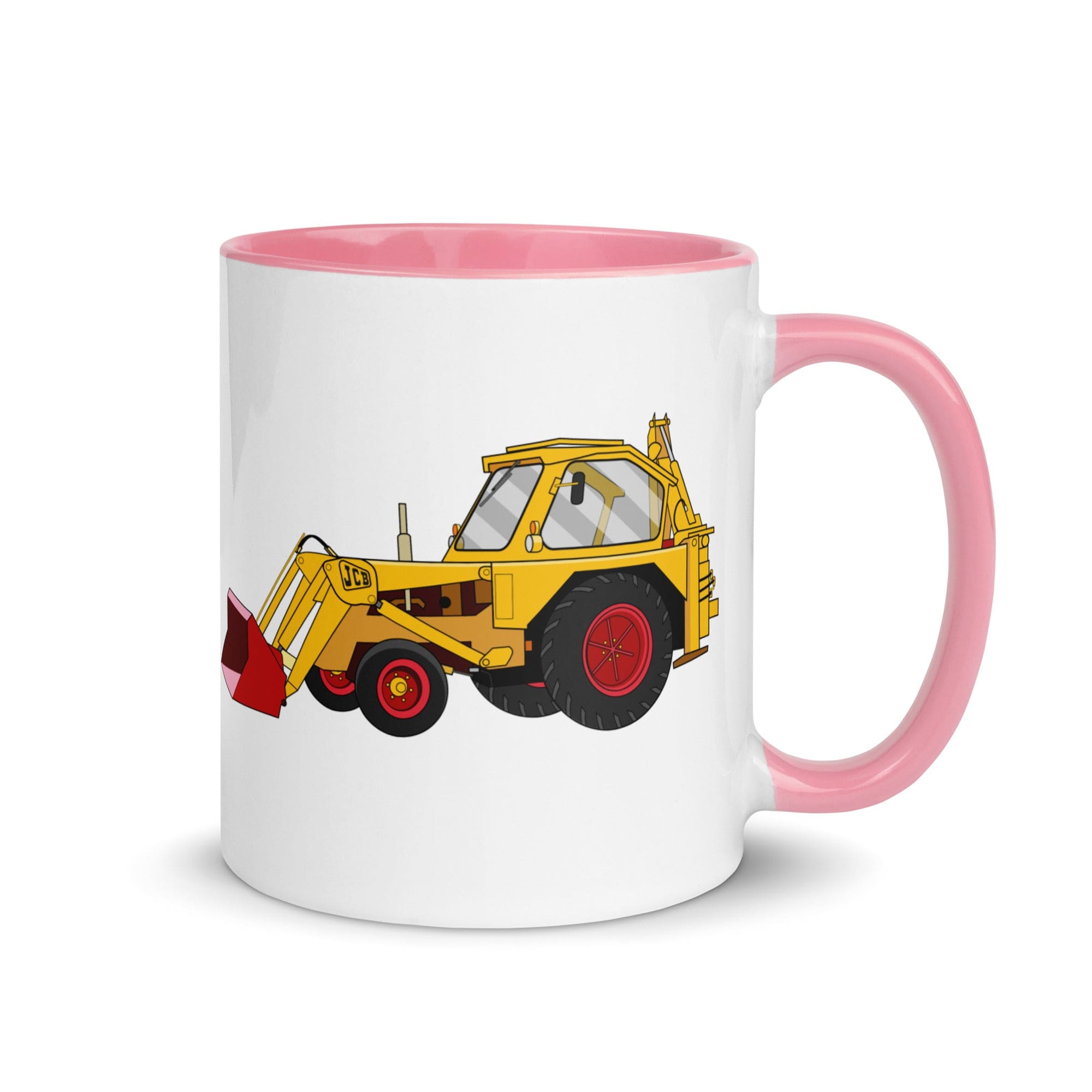 The Tractors Mugs Store Pink JCB 3 Backhoe Mug with Color Inside Quality Farmers Merch