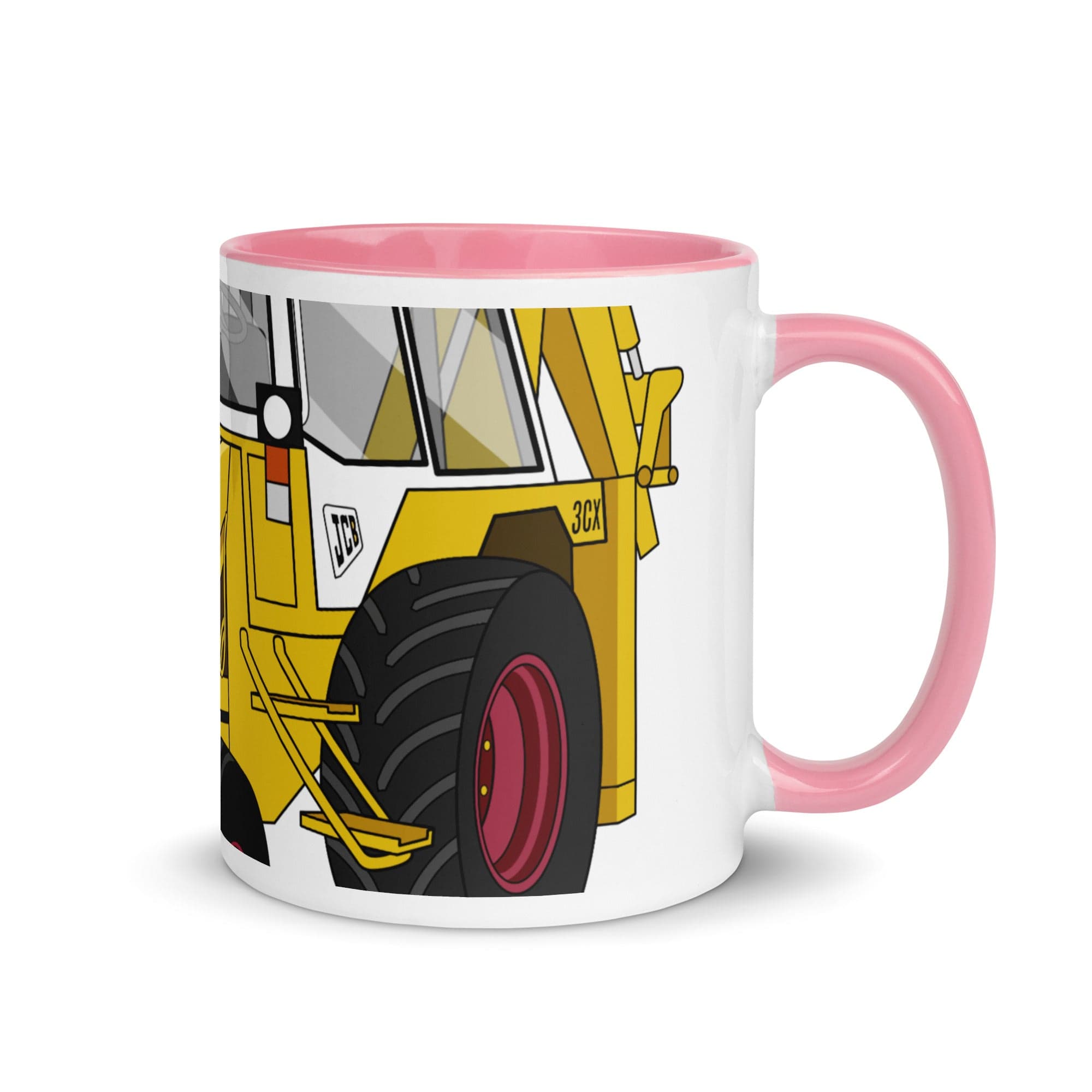 The Tractors Mugs Store Pink JCB 3CX White Cabin 2WD 2.0 Mug with Color Inside Quality Farmers Merch