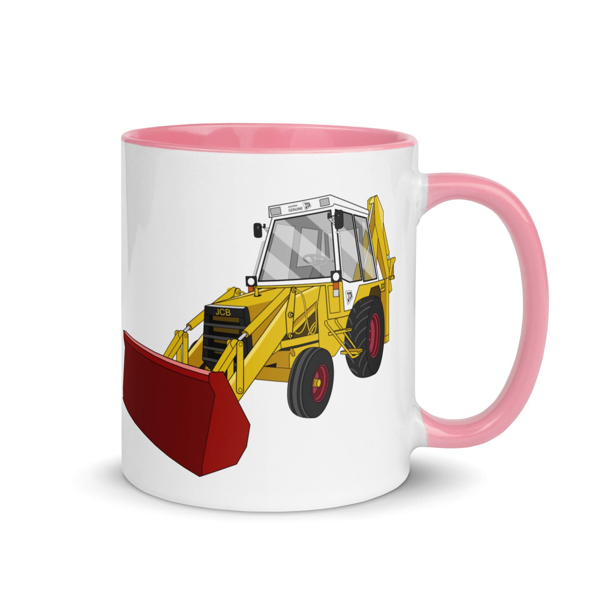 The Tractors Mugs Store Pink JCB 3CX White Cabin 2WD Mug with Color Inside Quality Farmers Merch