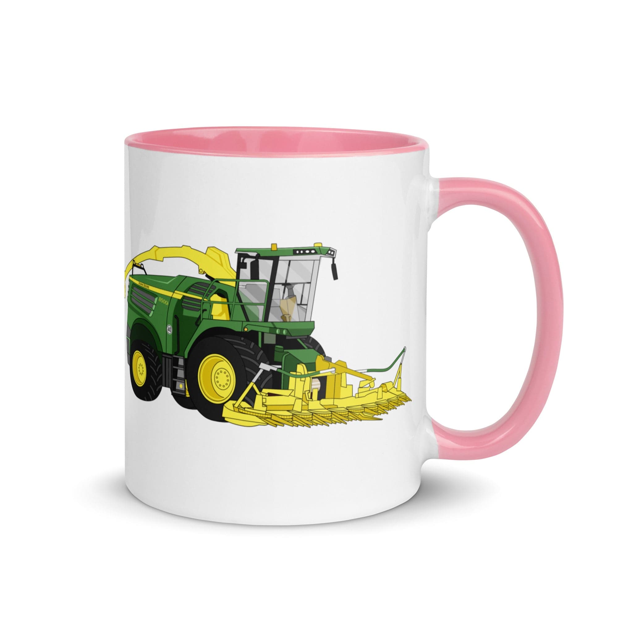 The Tractors Mugs Store Pink John Deere 8500i Forage Harvester Mug with Color Inside Quality Farmers Merch