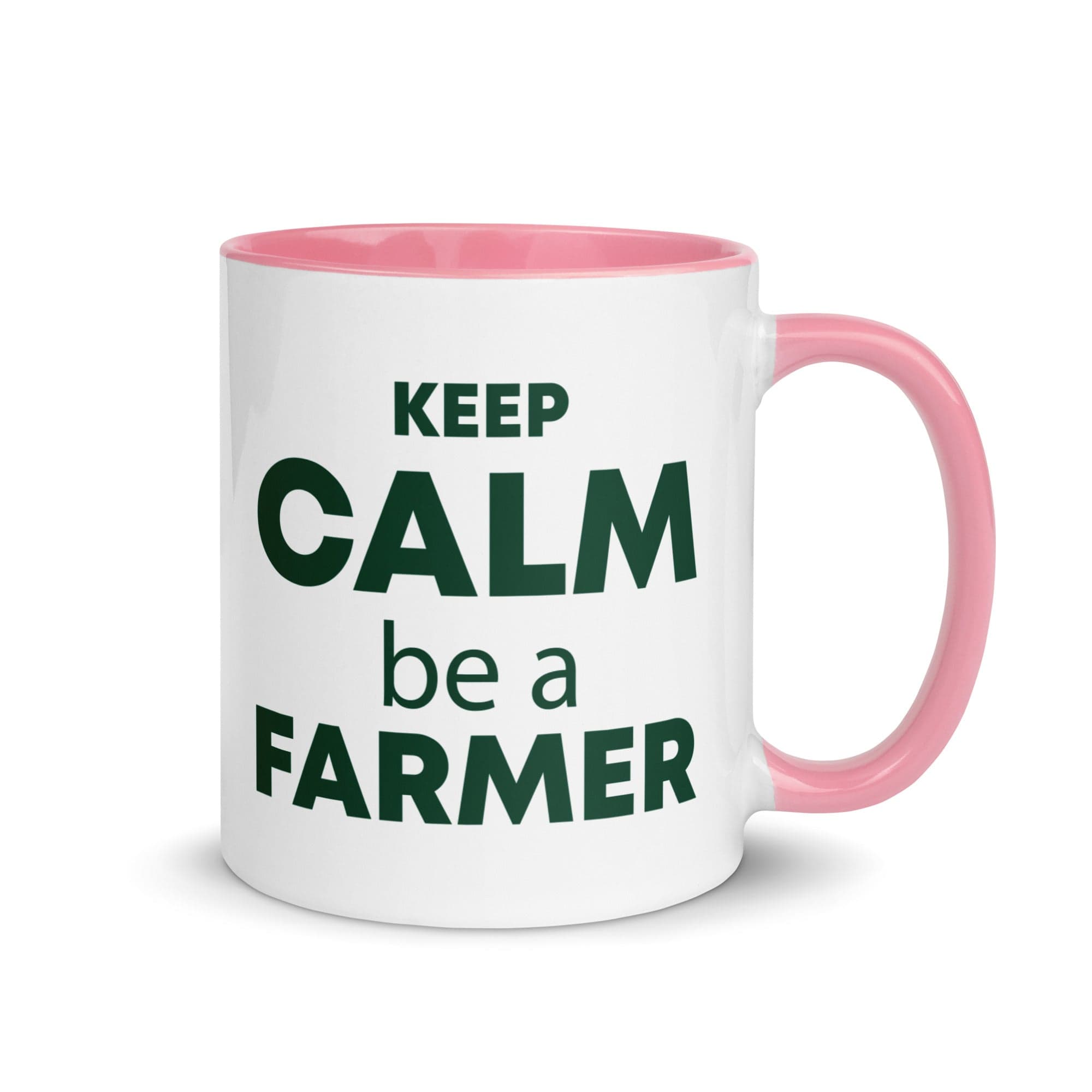 The Tractors Mugs Store Pink KEEP CALM be a FARMER Mug with Color Inside Quality Farmers Merch
