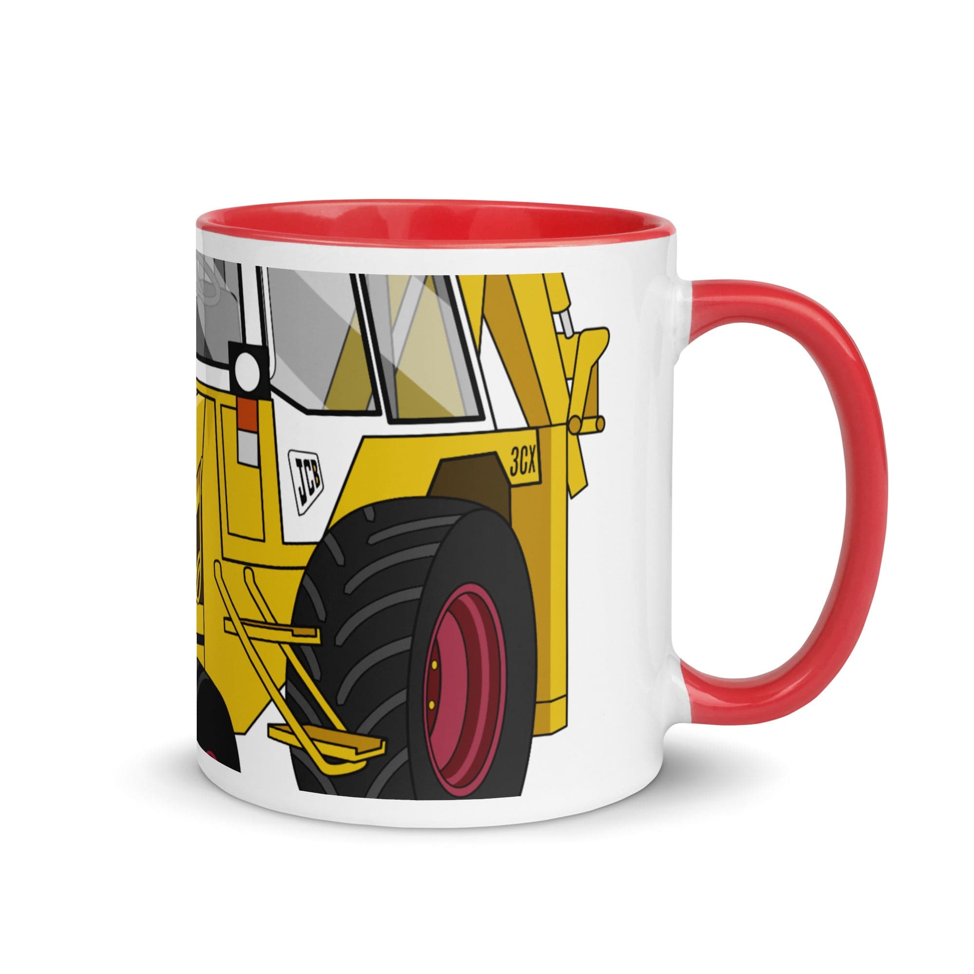 The Tractors Mugs Store Red JCB 3CX White Cabin 2WD 2.0 Mug with Color Inside Quality Farmers Merch