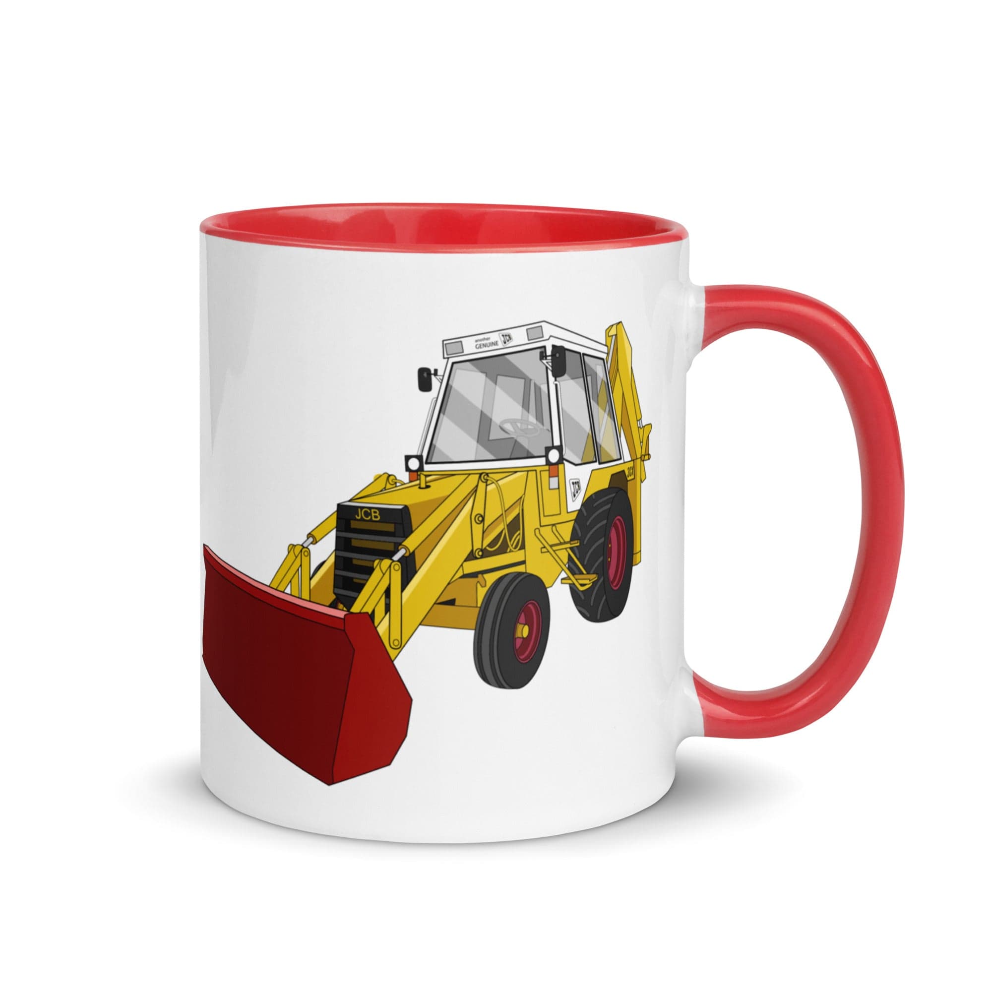 The Tractors Mugs Store Red JCB 3CX White Cabin 2WD Mug with Color Inside Quality Farmers Merch